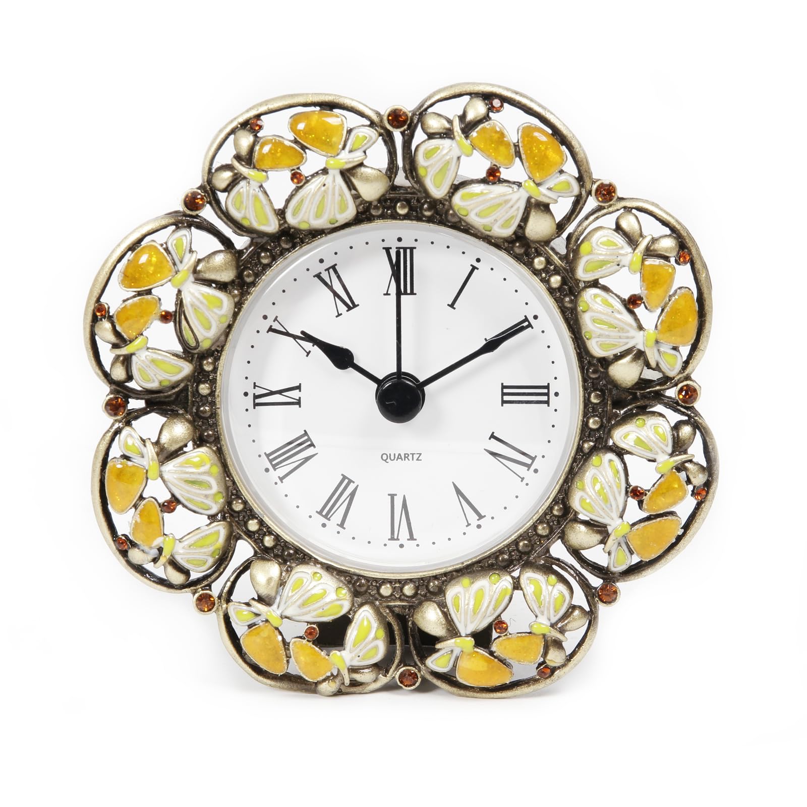 bordorsse Vintage Floral Mini Tabletop Clock, Battery Operated Metal Clock for bedside table, Living Room, Office