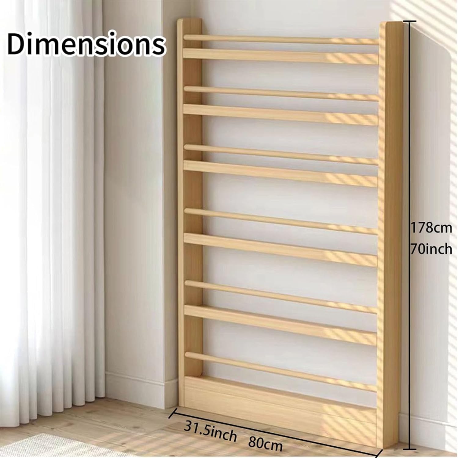 Behind The Door Bookshelf 6-Tier Wooden Behind The Door Storage Cabinet Space Saving Children's Solid Wood Bookcase Easy to Install for Bedroom Kid Room Library Nursery