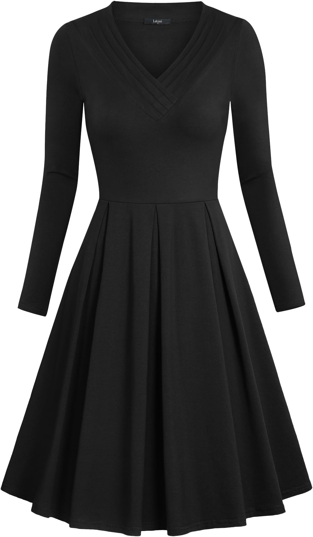 Laksmi Wrap Dress, Womens Cotton Dress Plain Simple T Shirt Dress V Neck Long Sleeves A-line Casual Dress,Black X-Large