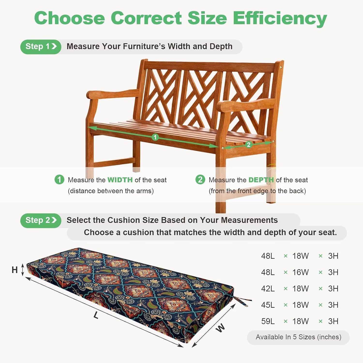 Outdoor Bench Cushion Waterproof - Fade Resistant Patio Furniture Cushions with Ties - Non-Slip Bench Pad Cushion with Removable Cover for Garden Swing Porch Sofa Settee,48x18x3,Bohemian