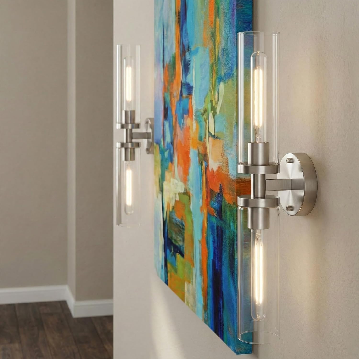 Image of Wall Sconces Set of 2, Matte Black Hardwired Bathroom Light Fixtures, Modern Bathroom Vanity Wall Lighting with Milky White Glass Shade, Farmhouse Wall Sconce for Bedroom Living Room Hallway