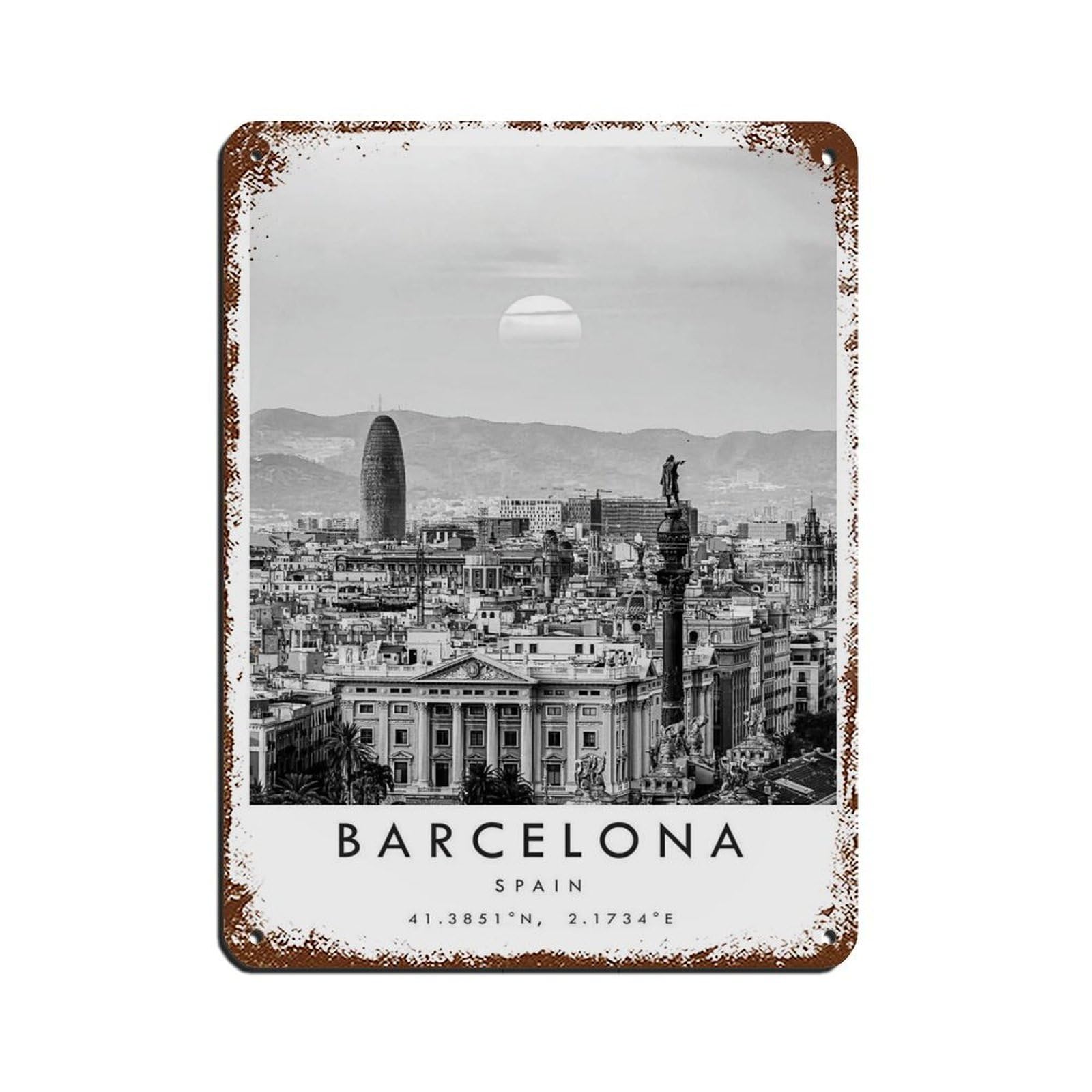 Barcelona Travel, Barcelona Poster (2) Tin Sign Vintage Metal Pub Club Cafe Bar Home Wall Art Decoration Poster Retro 12x16inch(30x40cm)