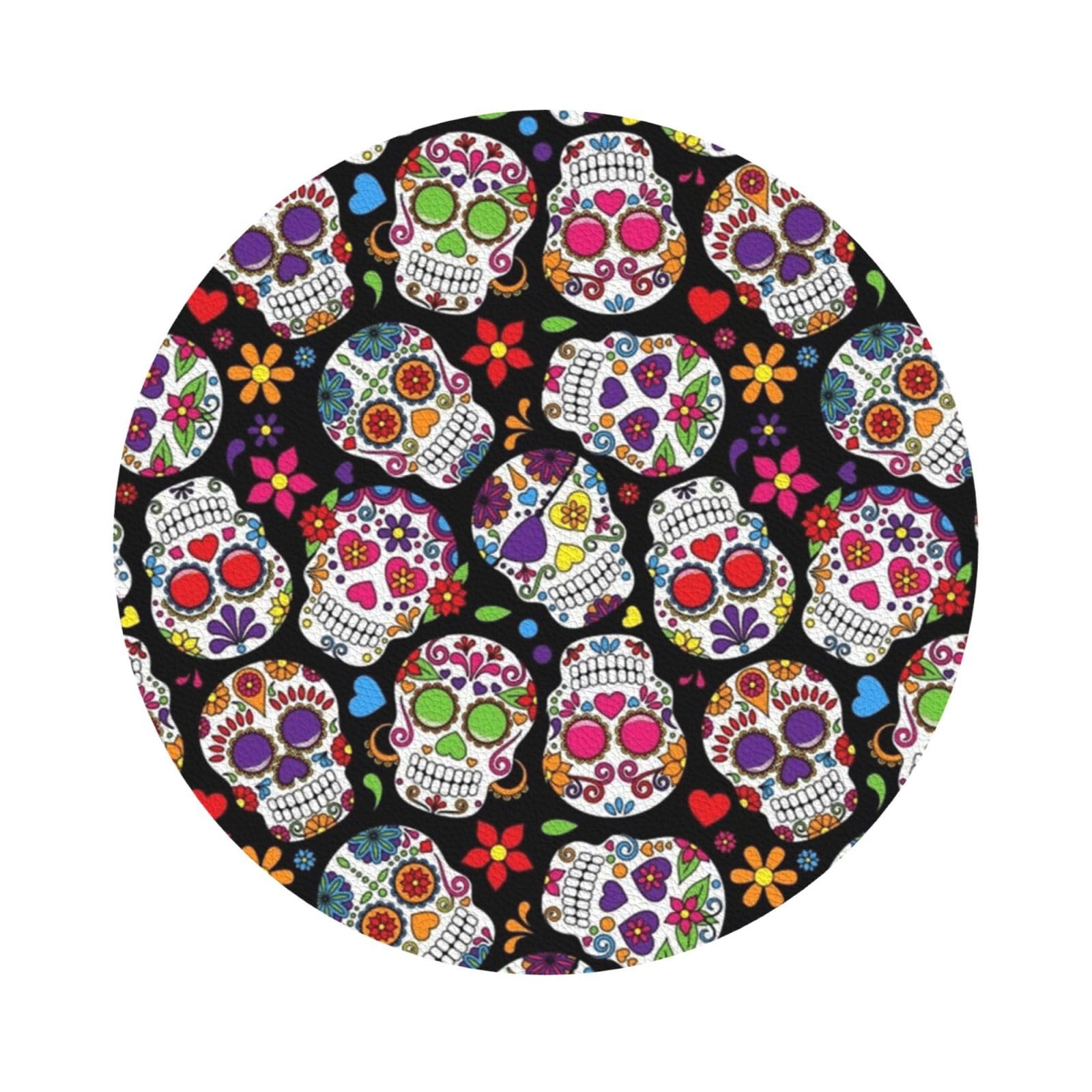 color skulls PU Leather Coasters Set of 6 Round Drink Coasters