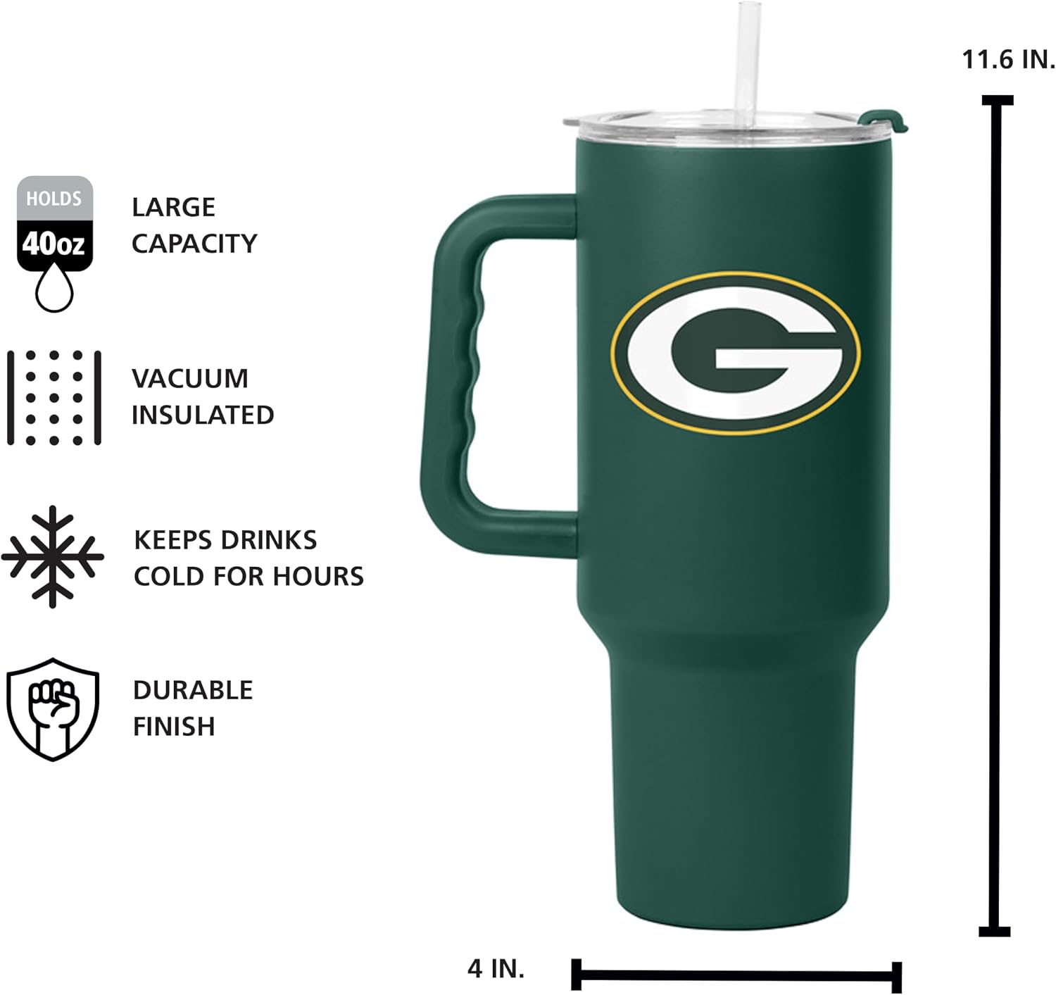 FANMATS NFL Stainless Steel 40 oz Handle Tumbler — 40 Fluid Ounces | Team Color | Straw & Lid Included