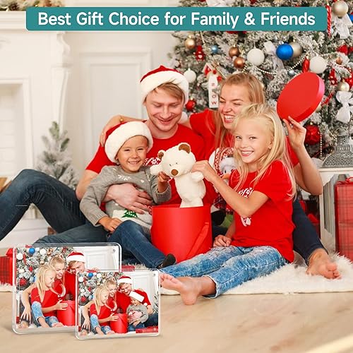 Miniatura 6 de Marcos de fotos acrílicos de 4 x 4, paquete de 3, marcos de fotos transparentes sin marco de 4 x 4 pulgadas con magnético, marco de escritorio