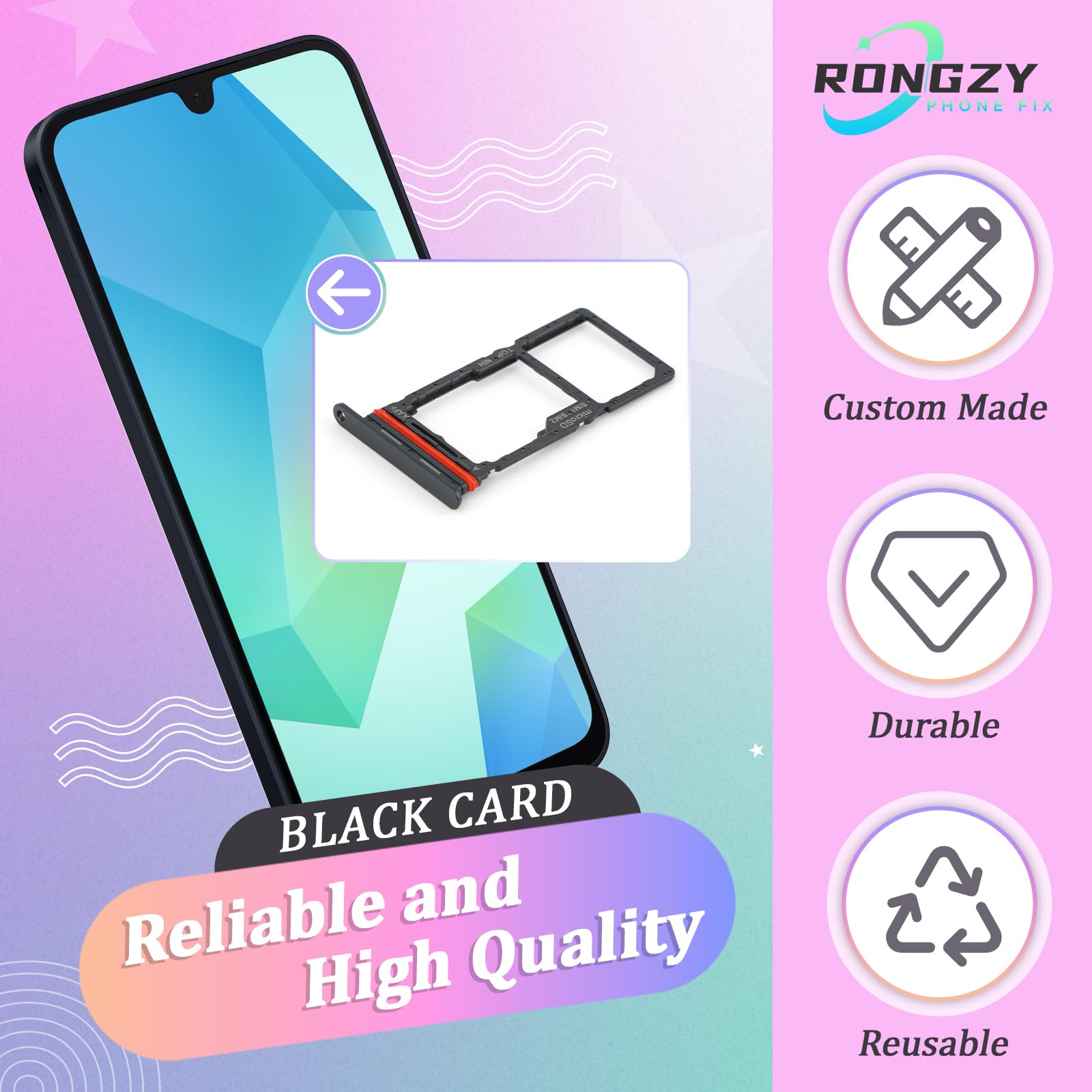 RongZy 2 Pezzi Vassoio Porta Scheda SIM per Samsung Galaxy A16 5G Supporto Scheda SIM Ricambio per Samsung Galaxy A16 5G SM-A166B/A166U/A166M/A166E con Perno di Espulsione