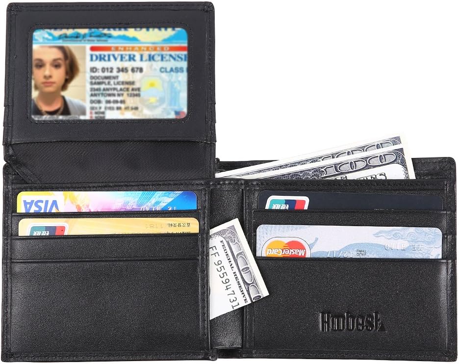 RFID Blocking Genuine Leather Wallet , Men Wallets with Latest RFID Block Technology with 9 Slots,Stop Electronic Pick Pocketing