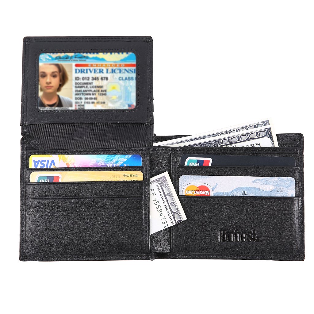 RFID Blocking Genuine Leather Wallet , Men Wallets with Latest RFID Block Technology with 9 Slots,Stop Electronic Pick Pocketing