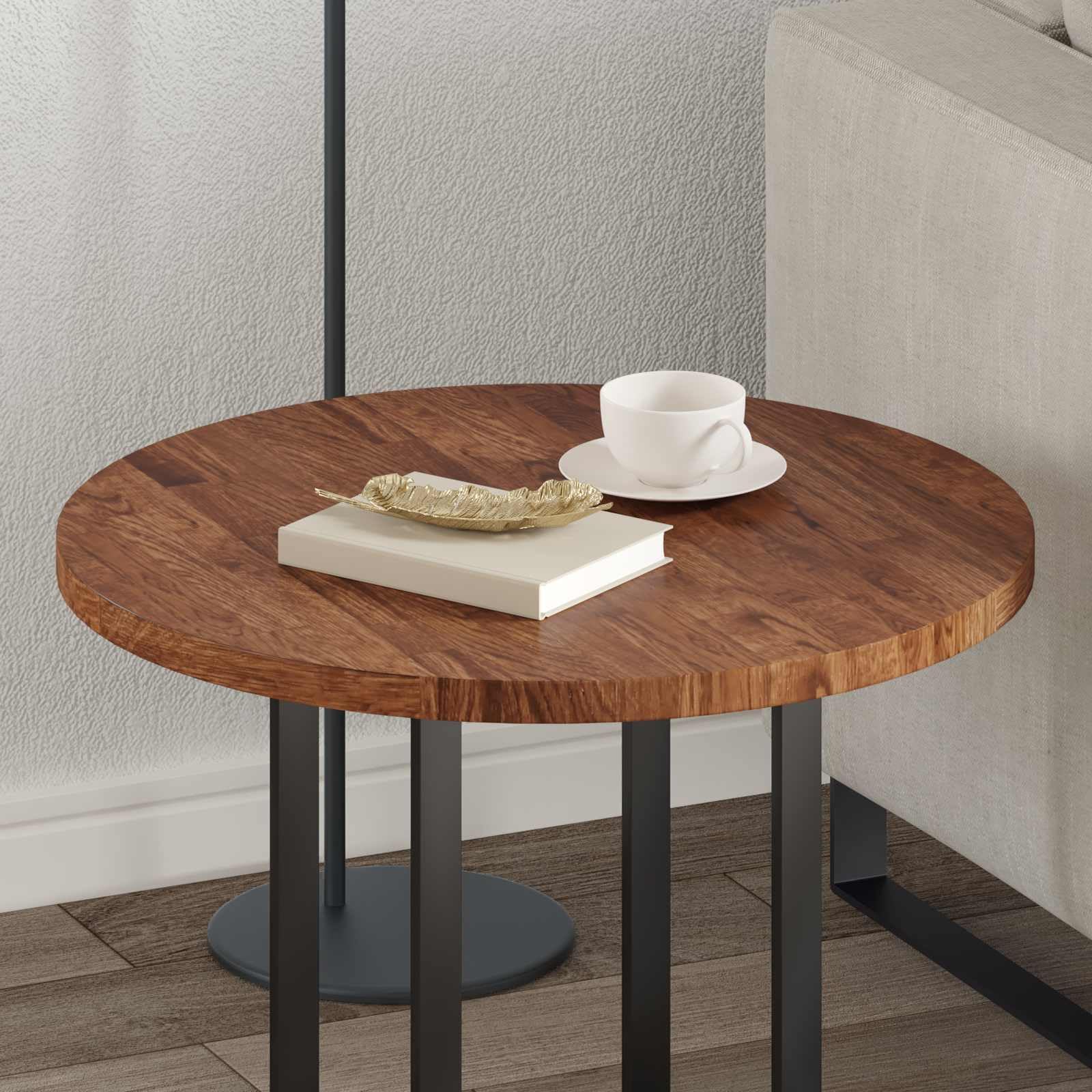 Hothingwell Runder Tisch aus massiver Eiche, hellbraun, Ø 60 cm, wendbares Design für Küche, Wohnzimmer oder Esszimmer, saubere und robuste Platte, pflegeleicht mit einem feuchten Tuch