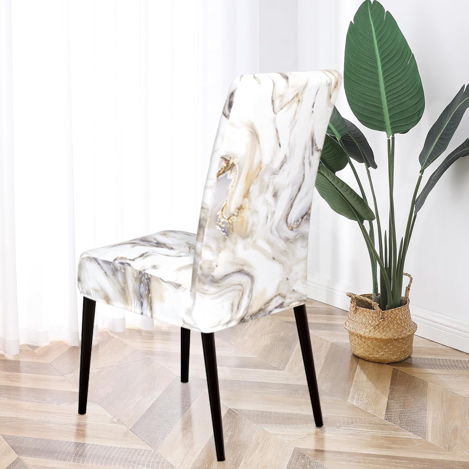 Gibelle Dining Room Chair Covers Set of 8, Stretch Parsons Chair Slipcovers Universal Removable Washable Chair Seat Covers Protector for Dining Room, Kitchen, Hotel and Party, Grey Gold Marble