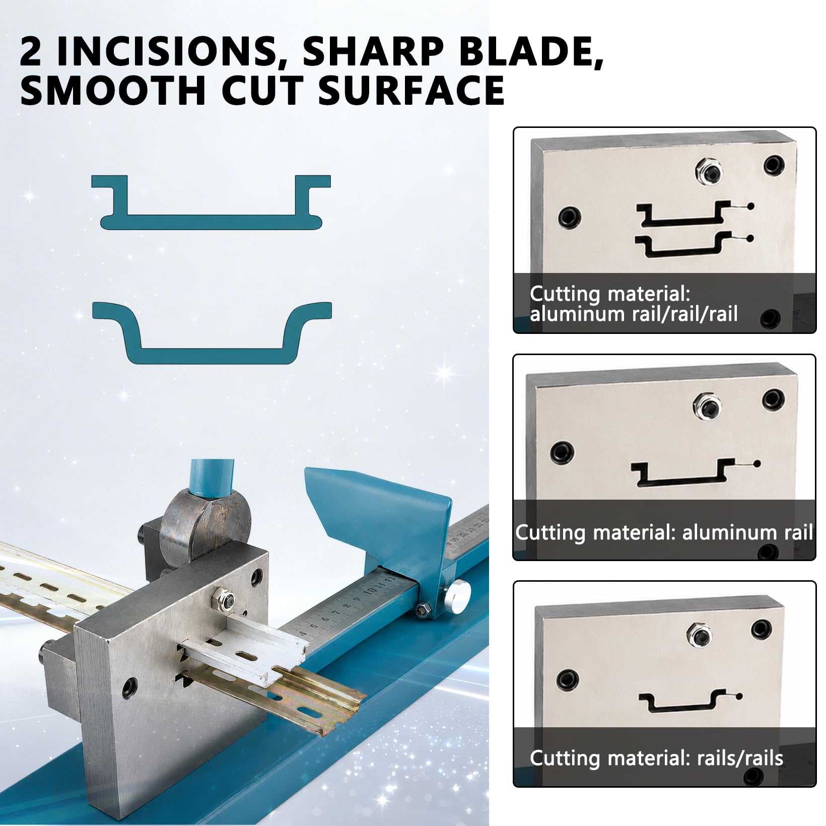 Taglierina DIN con 50 cm Righello Integrato, Testa di taglio a doppia scanalatura | Utensile da taglio manuale per guide in acciaio e alluminio, impugnatura ergonomica antiscivolo