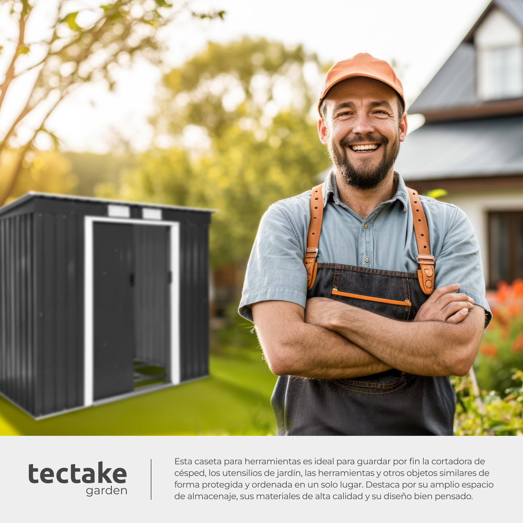 tectake® Cobertizo Jardín Metálico, Caseta Jardin Exterior, Almacenaje Herramientas Jardín, Bicicletas, Armario Jardin Exterior Metálico, Puerta Corredera, Seguridad Candado - Gris/Blanco