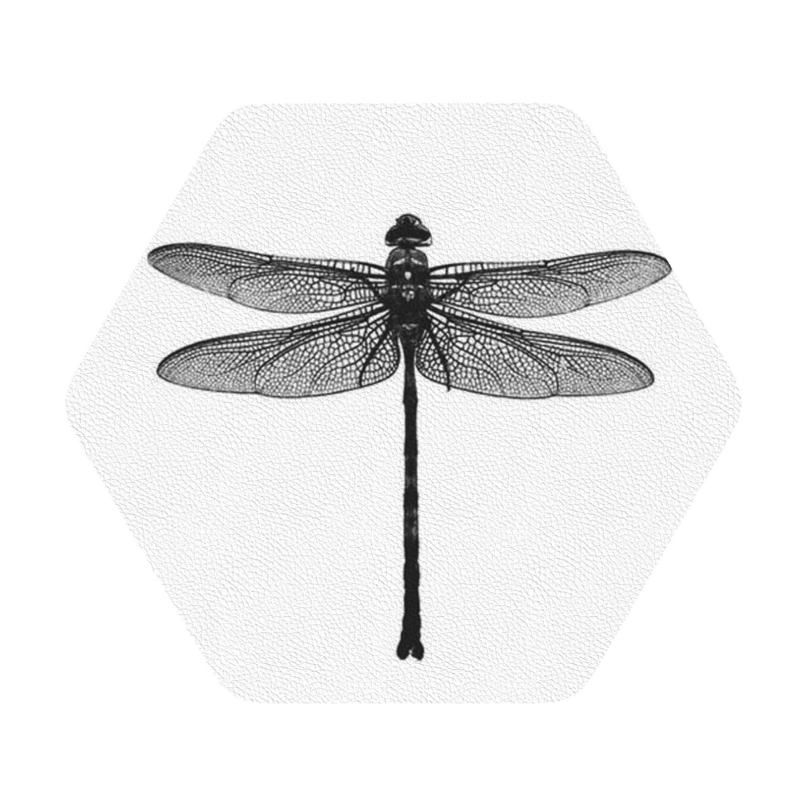 Dragonfly PU Leather Coasters Set of 6 Hexagon Drink Coasters