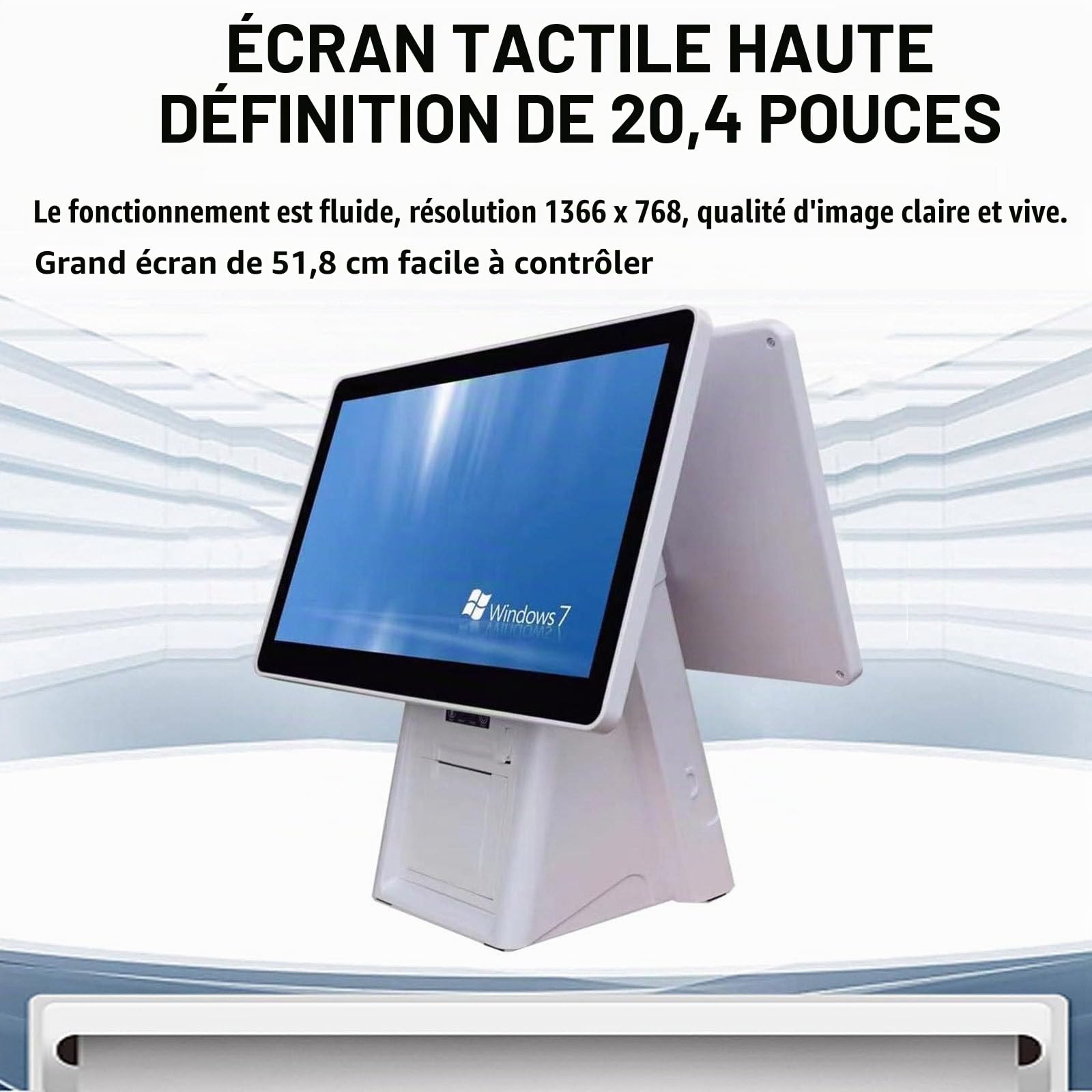 Caisse Enregistreuse Tactile,Angle d'écran réglable d'une Seule Main,8Go RAM + 128Go SSD,Caisses À Monnaie pour Commercial et Vente au Détail,Matériel Uniquement