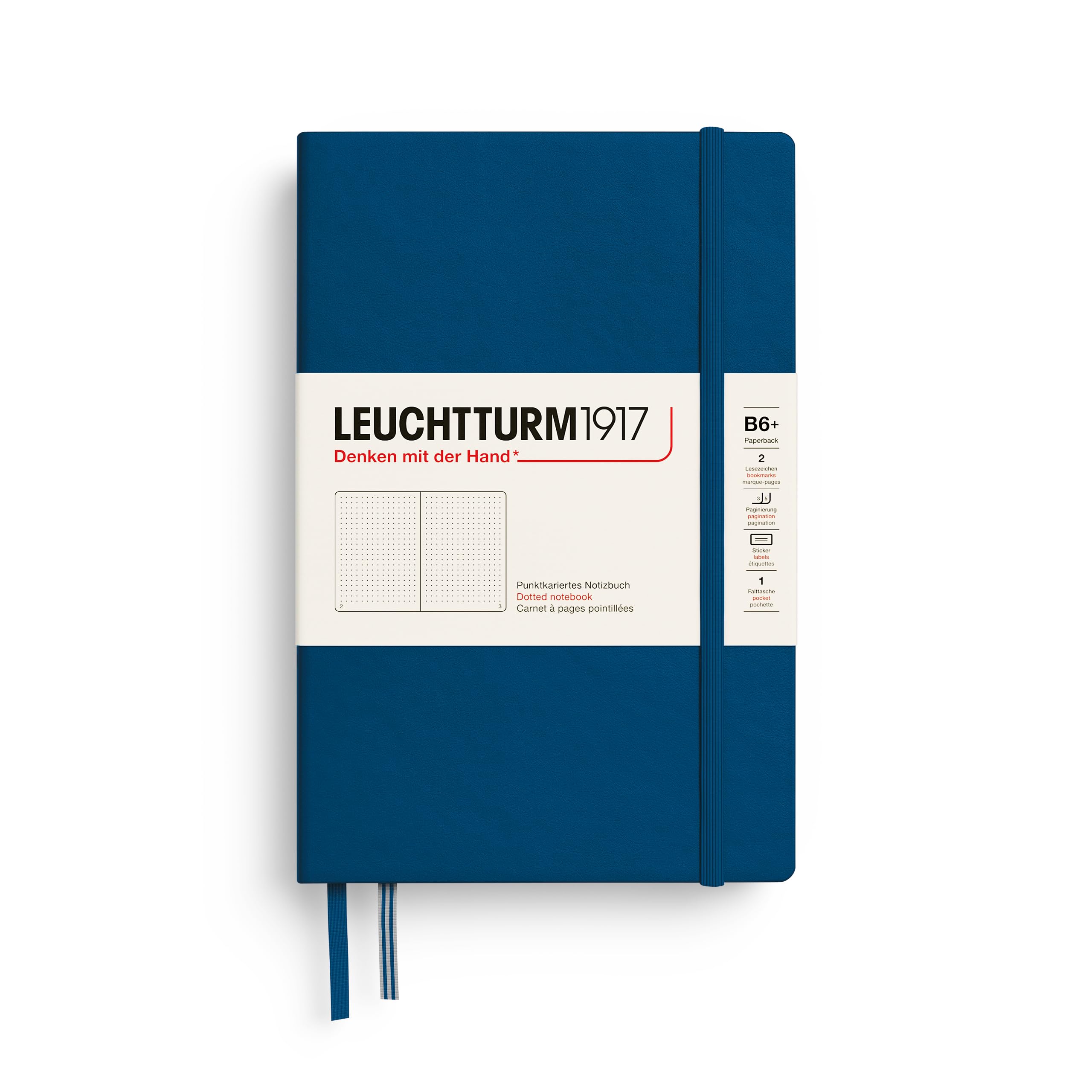 LEUCHTTURM1917 400549 Notebook Paperback (B6+), Hardcover Writing Book, 219 Numbered Pages, Indigo, Dotted