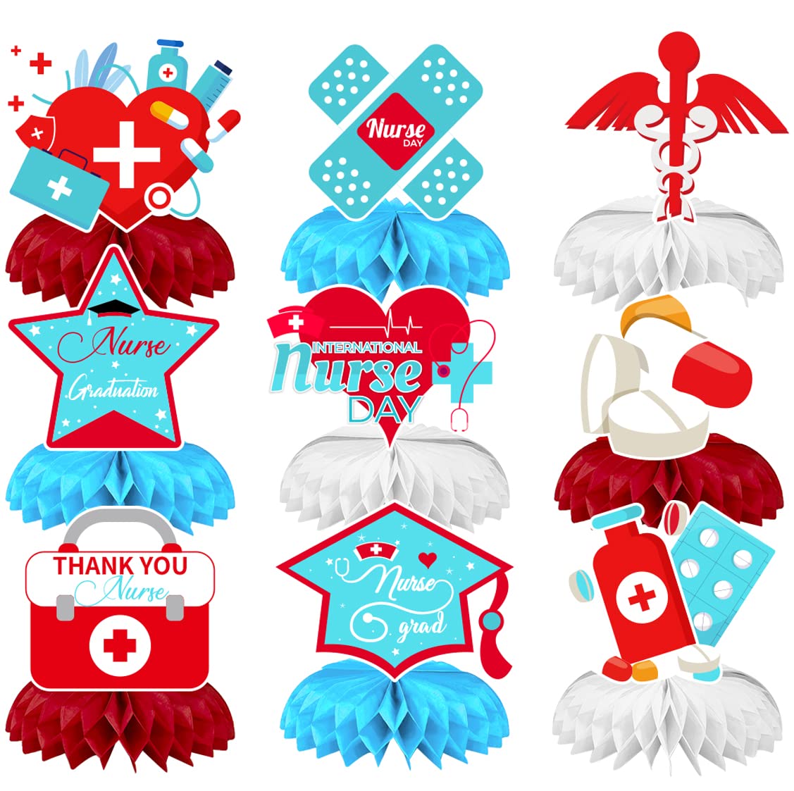 9 Pack Graduation Nurse Honeycomb Centerpiece, Nurse Honeycomb ornament, Graduation Party Decorations, Graduation Nurse Party Supplies