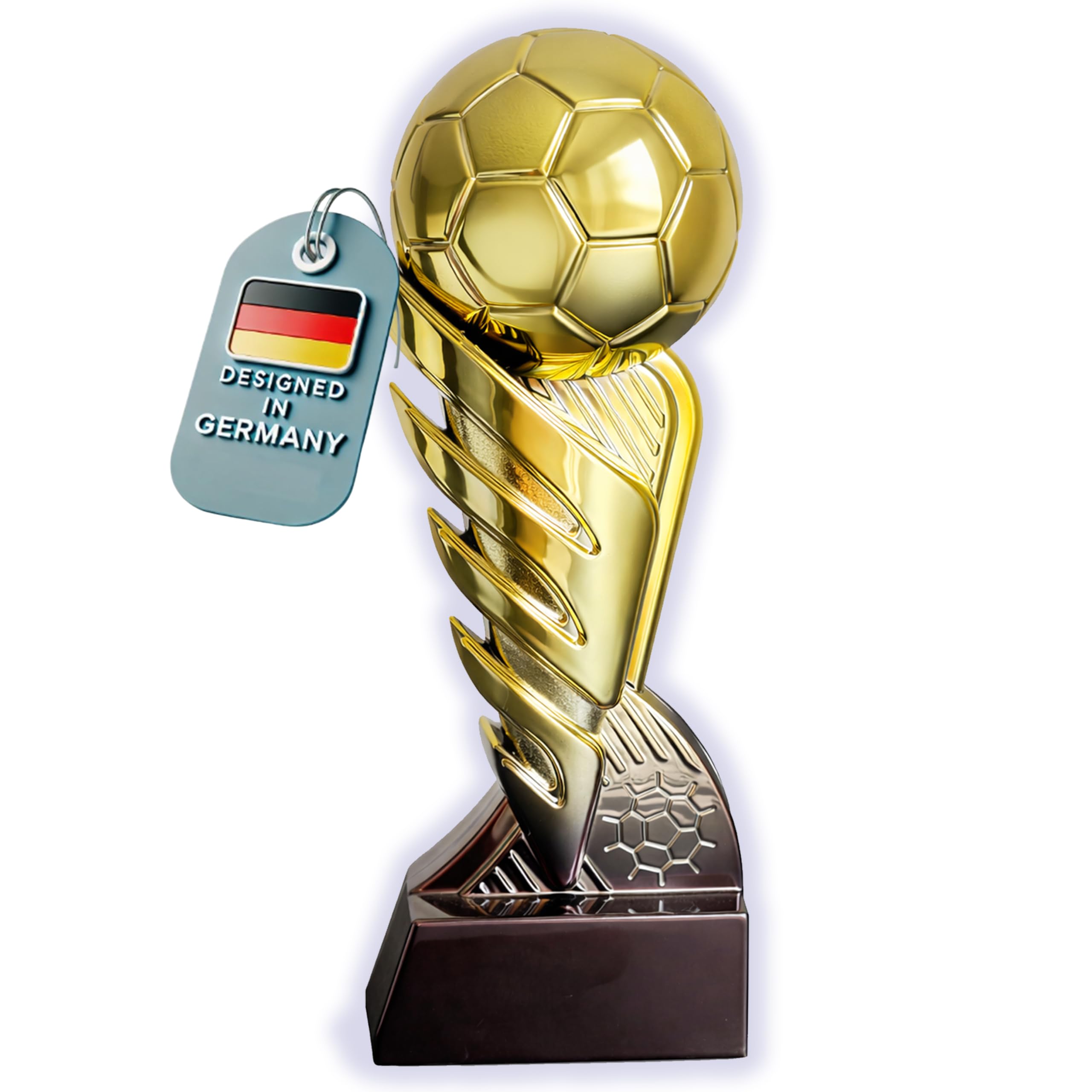 Larius Trophée de football doré avec ballon (21,5 cm, 635 g) - Trophée de football avec gravure en option - Coupe de vainqueur pour tournois, clubs et compétitions de football - S3