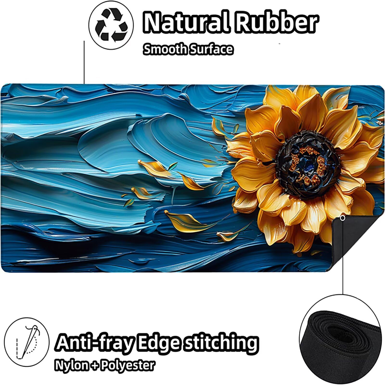 Girasol Alfombrilla Ratón Gaming XXL 1500x800x3mm, Alfombrilla Gaming Amarillo Mousepad con Base de Goma Antideslizante, Impermeable Desk Mat para Teclado y Raton, Accesorios Gaming, Regalos O-I