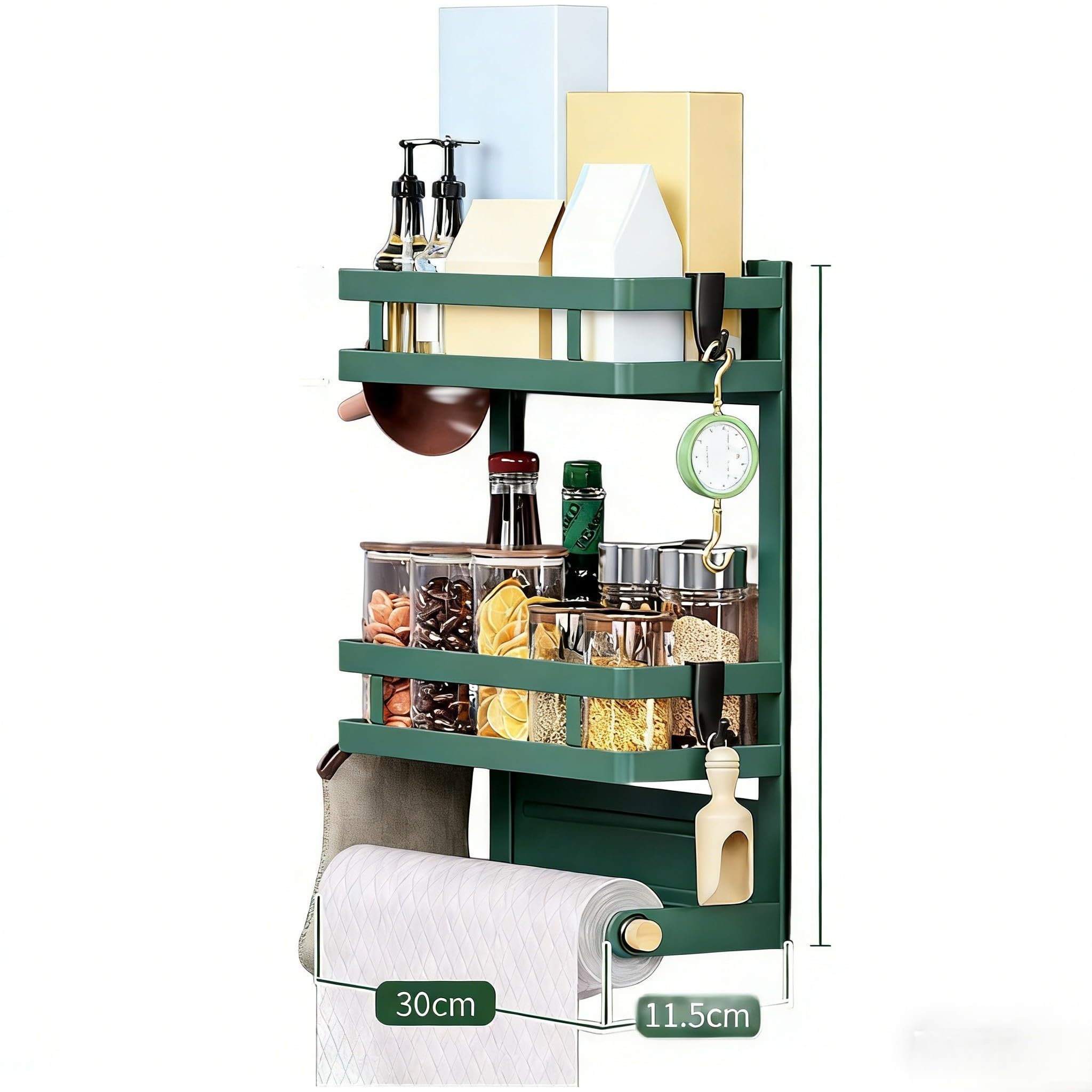 Estante de almacenamiento lateral magnético multicapa para nevera, cocina, baño o balcón, 30 x 11,5 x 37 cm, acero al carbono, revestimiento inoxidable (A)