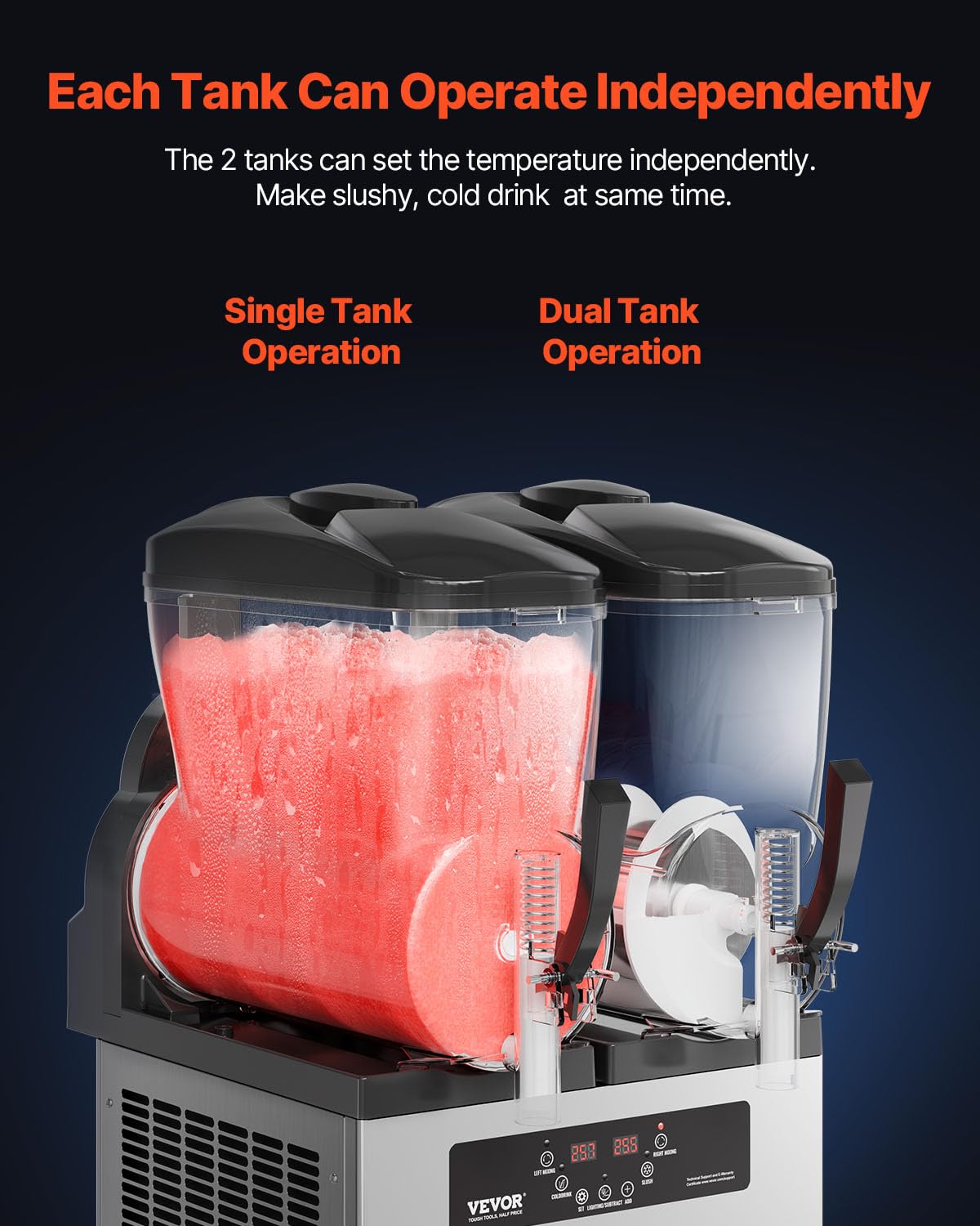 VEVOR kommerzielle Slusheis Maschine 12 L x 2 Doppeltank-Maschine für gefrorene Getränke, 96 Tassen Edelstahl Slush-Eis-Maschine mit Tastenfeld Softeis Maker für Partys Restaurants Cafés Bars
