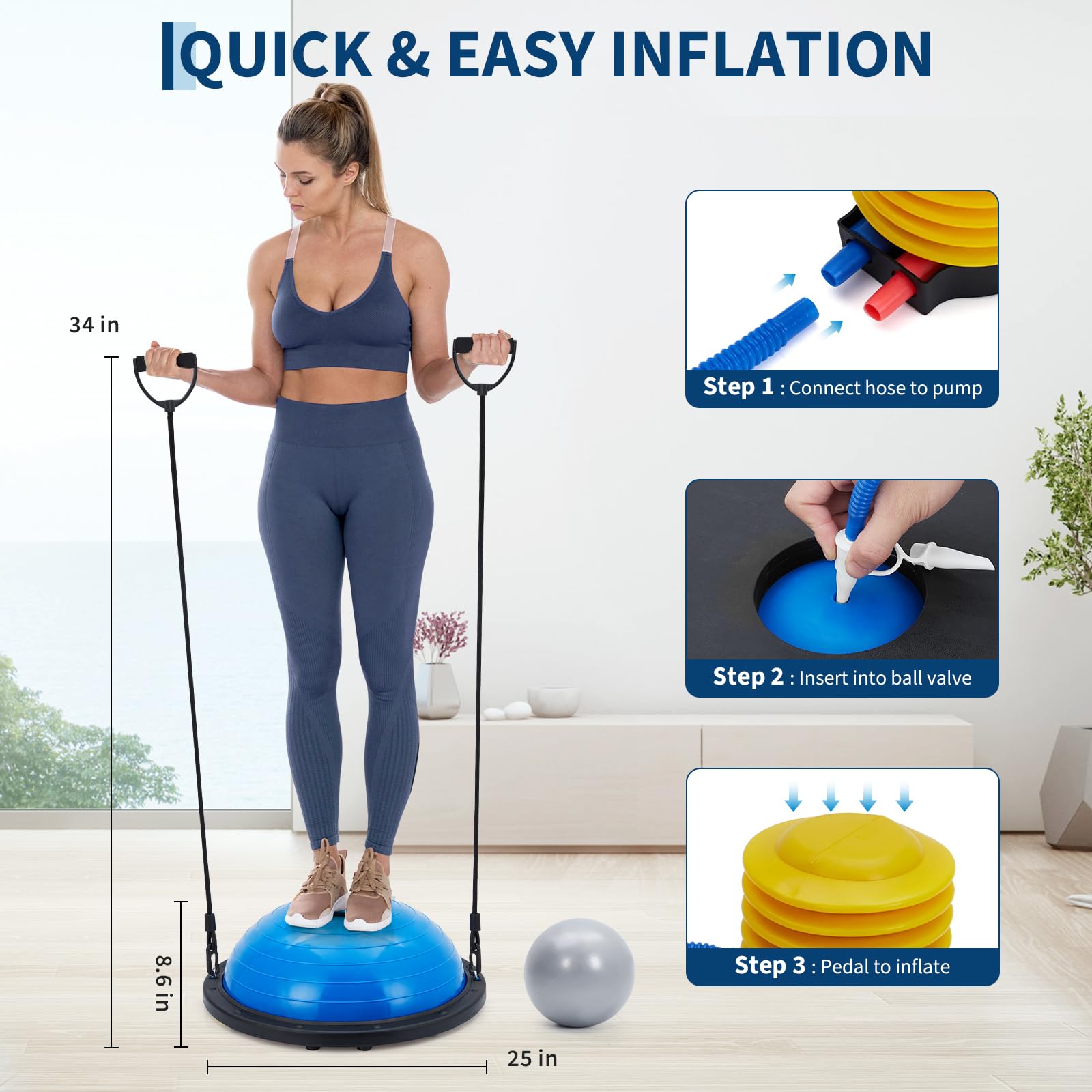 Demi-Ballon d'Équilibre 23" (59.5cm) Ballon Gym Yoga Anti-Éclatement