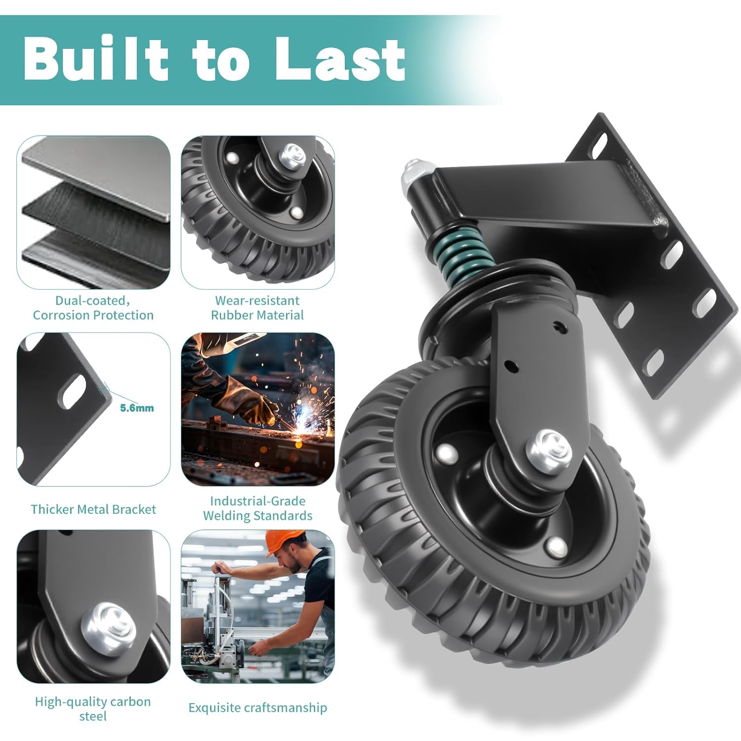 Gate Wheel 6-Inch Heavy Duty Fence Gate Wheels for Wooden Gate and Metal Tube Gate, 550lb Capacity, Spring-Loaded 360 Degree Rotation Gate Caster Kit Includes Screws and Screwdriver