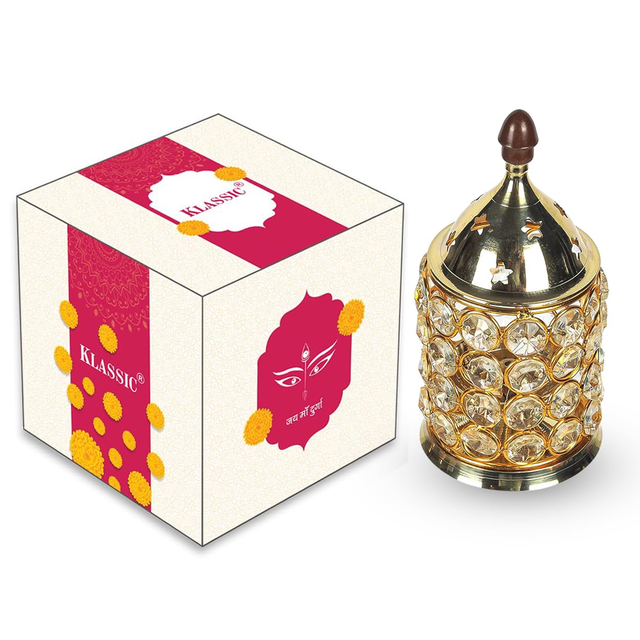 Klassic Decor Brass and Crystal Horizontal Shape Akhand Diya/Table Deepak/Oil Lamp with Plastic knob, Medium Size ( Pack of 1, Golden ) (B0C236SMKM) Amazon Price History, Amazon Price Tracker