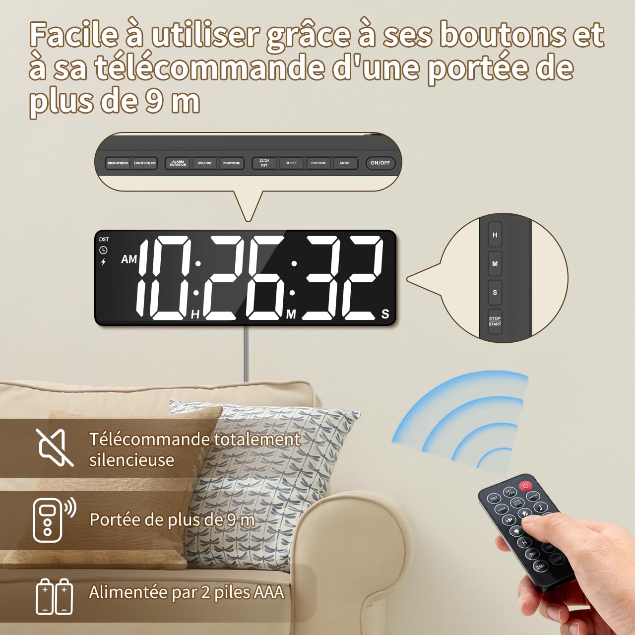 Minuterie Murale 15,7", 99h Compte à rebours/à Terme, RVB + télécommande