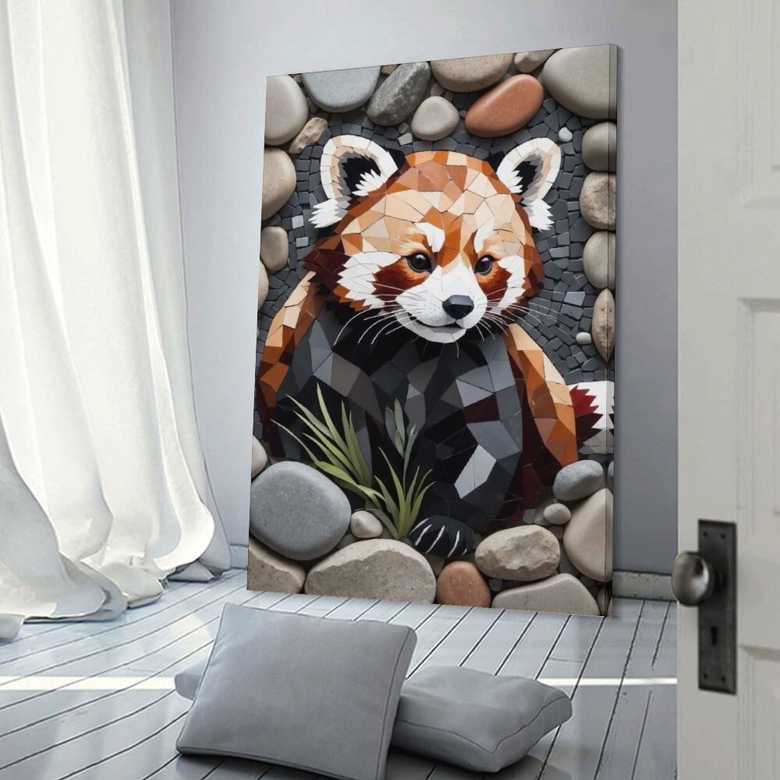 Junmoney Red Panda Mosaic Art Wall Art Print, 16x24inch(40x60cm), for Living Spaces, Bedrooms Or Relaxed Rooms, Decorative Artwork for Empty Walls