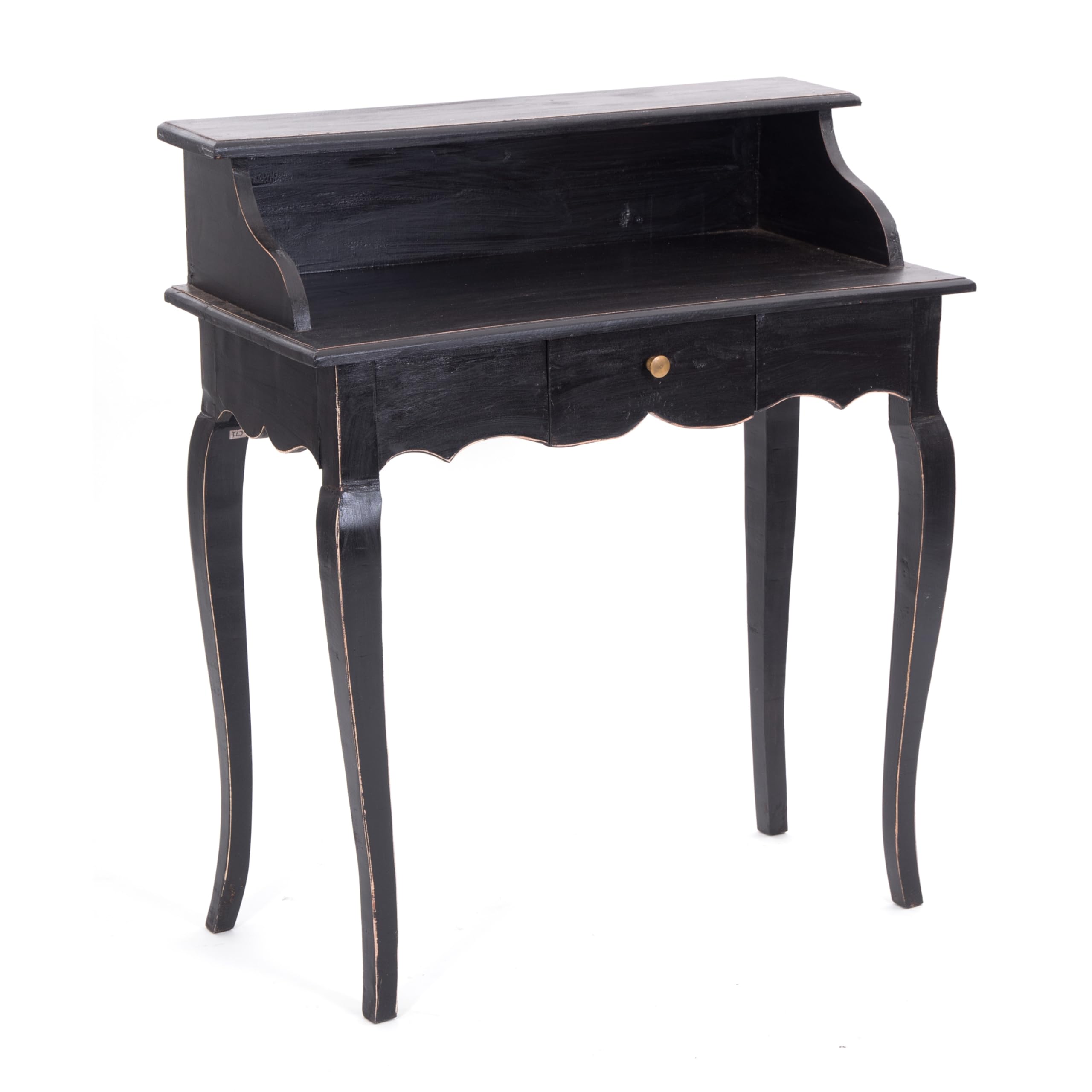 DESIGN DELIGHTS Secretaire Napoleon in Legno Massiccio Riciclato, Stile coloniale Vintage, 80 x 92 cm x 40 (L x A x P), scrittoio in Stile Shabby | Colore: 09 Voodoo Nero