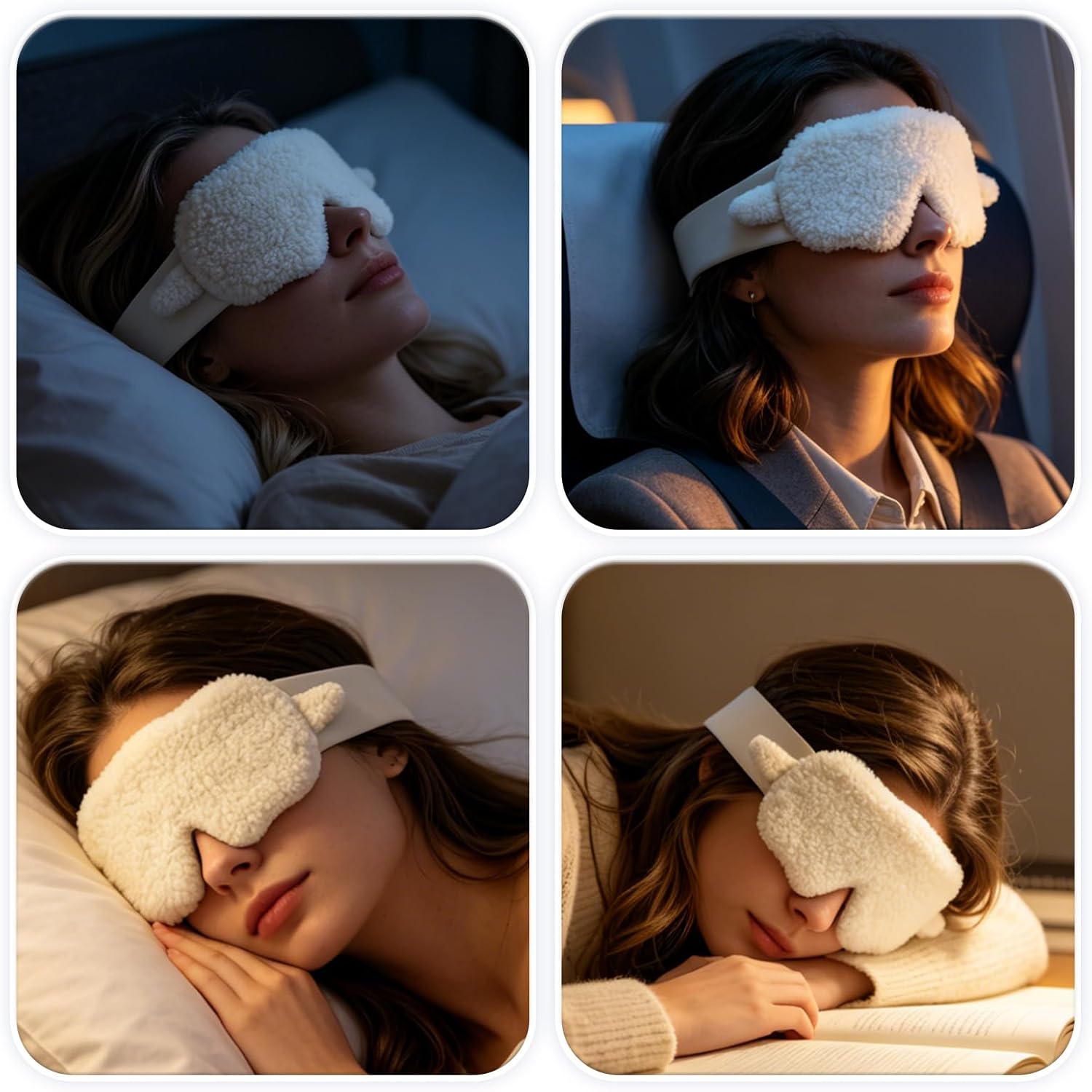Cute Sleep Mask White for Women Men, 99.8% Blackout Adjustable Velcro Eye Mask, Soft Elastic Light Blocking Mask for Side Sleepers, Travel, Nap, Night Shift