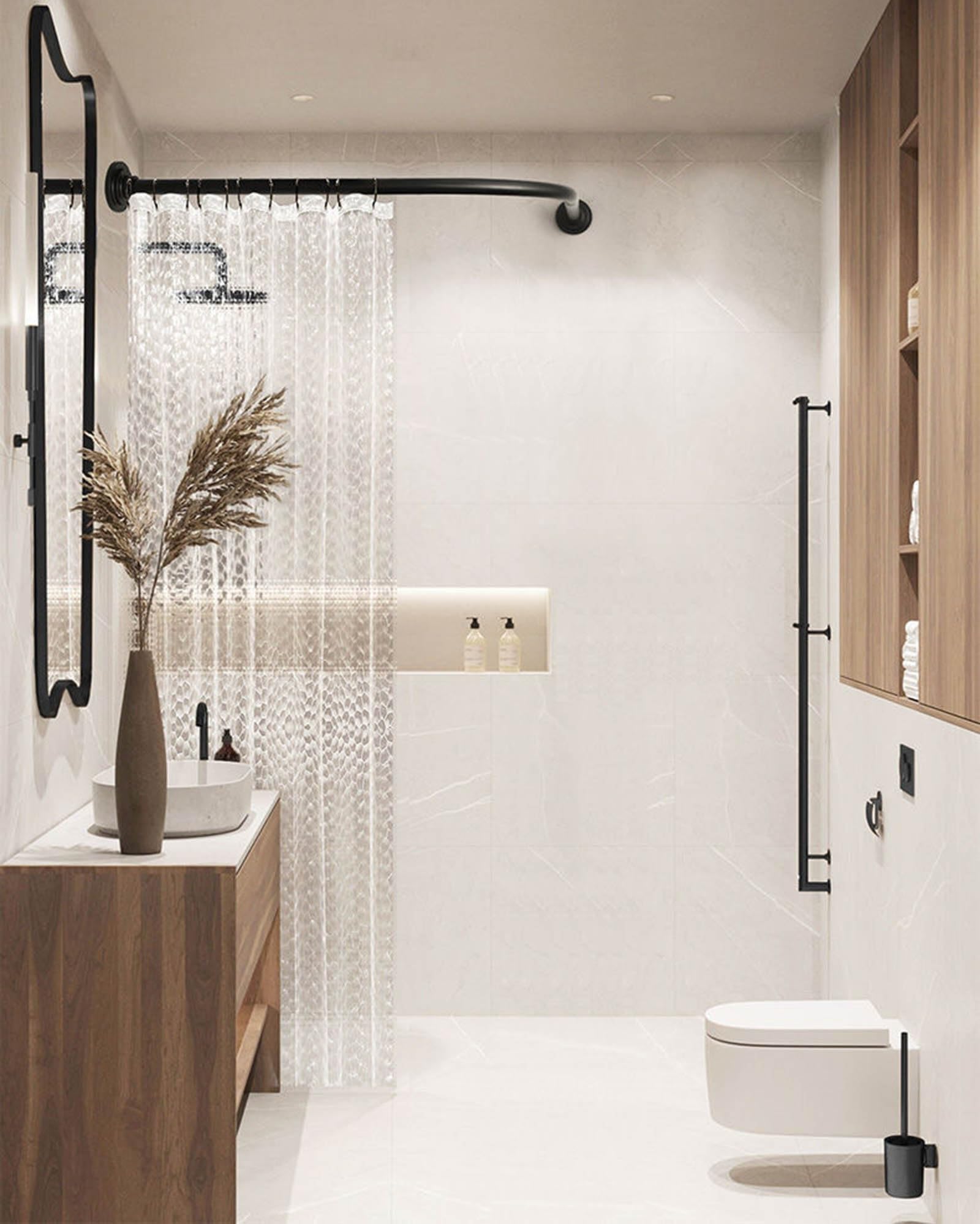 Tringle à rideau de douche incurvée réglable de 80 à 100 cm – Noir et blanc, facile à installer pour salle de bain/camping-car, design élégant pour la maison et les voyages – Tringle Rideau Douche