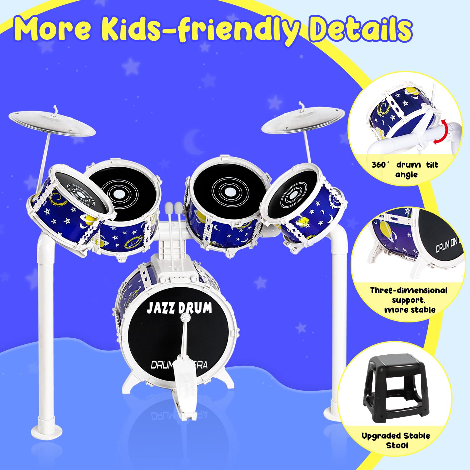 Batería para niños, batería de Juguete Verdantree, batería Infantil, 5 Instrumentos Musicales de percusión, Juguetes para niños y niñas de 3, 4 y 5 años, Regalos para Edades de 3 a 5 años