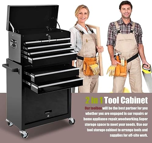 Miniatura 7 de Cofre de herramientas de 8 cajones, caja de herramientas con cerradura, caja de herramientas de alta capacidad con cajones deslizantes y 4 ruedas,