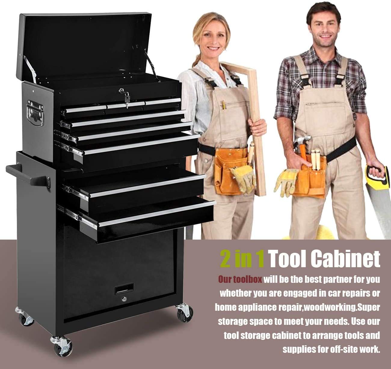 8 Drawers Tool Chest, Rolling Tool box with Lock, High Capacity Tool