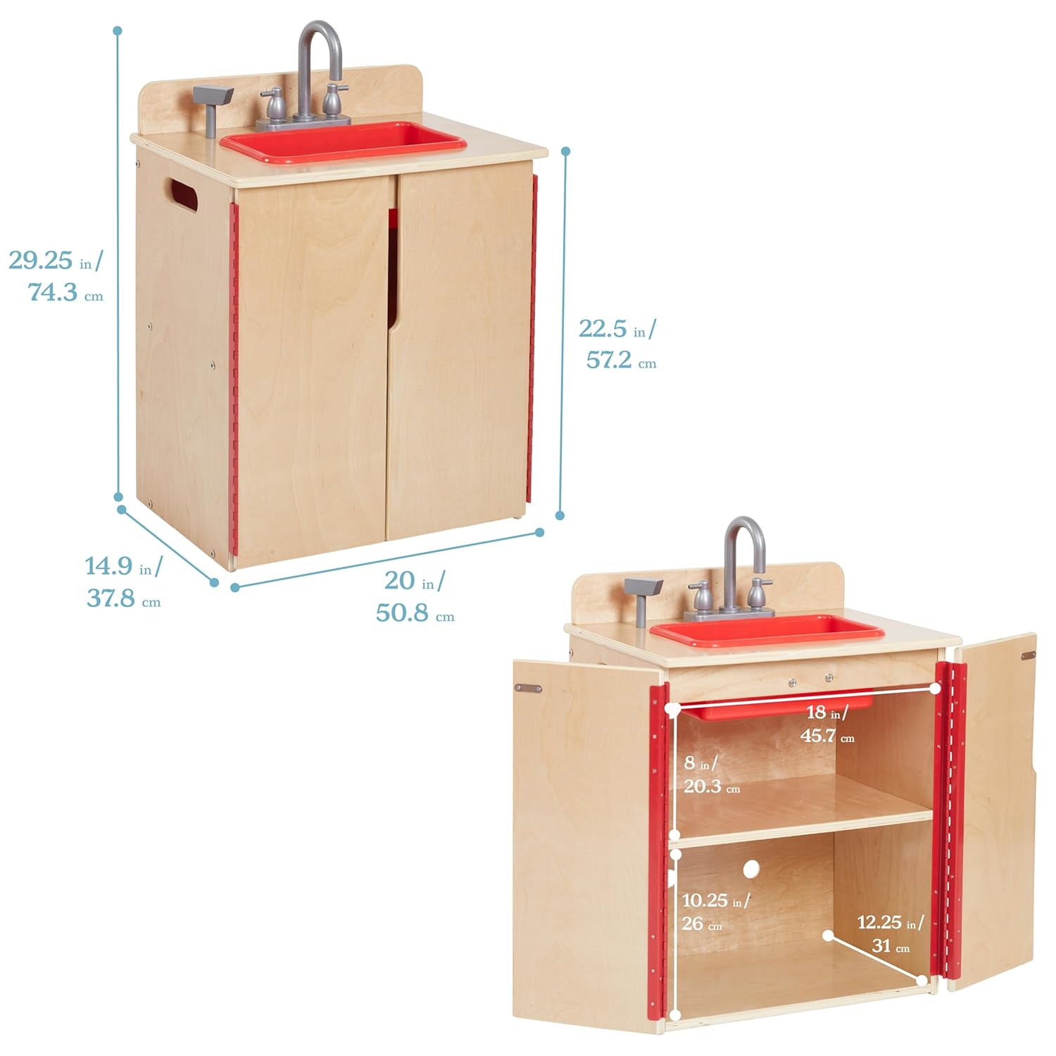ECR4Kids Wooden Pretend Play Kitchen Sink for Kids, Montessori Furniture, Natural