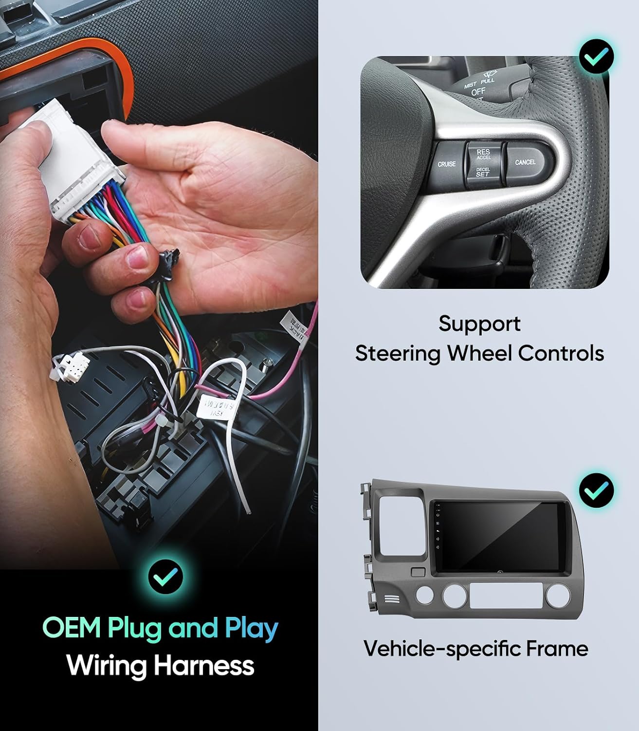 9" Car Stereo Radio for Honda Civic 2006 2007 2008 2009 2010 2011 - Wireless CarPlay Android Auto | 5G WiFi GPS Navigation | IPS HD Touchscreen | Bluetooth/FM/SWC | 1080P Backup Camera