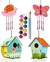 HOME COMPOSER 4-Pack DIY Wooden Bird House & Wind Chime Kits - Build & Paint Crafts for Kids Ages 4-12