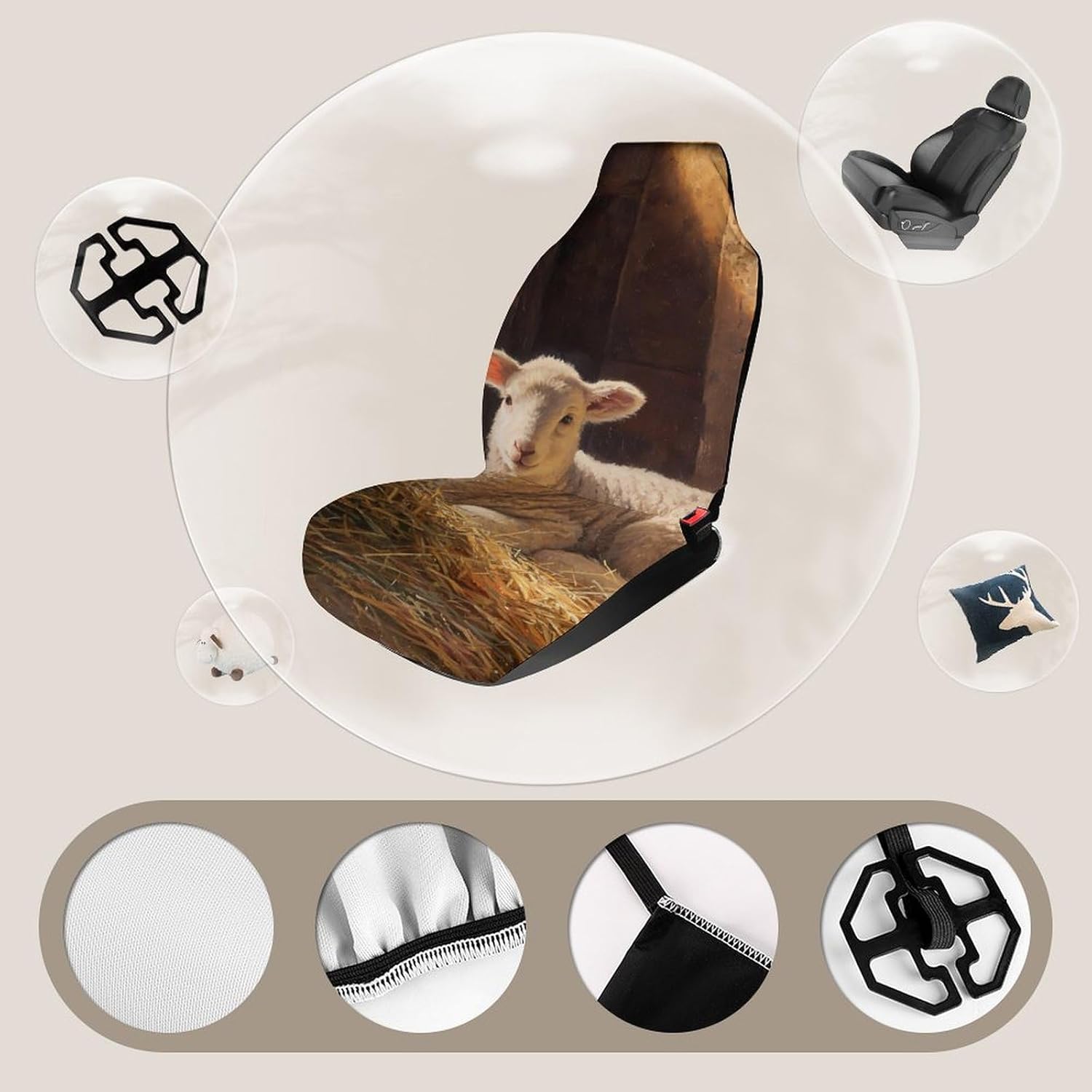 Lamb Sheep Lying in Haystack Car Seat Protector Front Seats Universal Fit Automotive Accessories