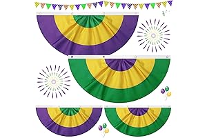 Mardi Gras Banners: Irenare Burlap Pleated Fan Flag Set