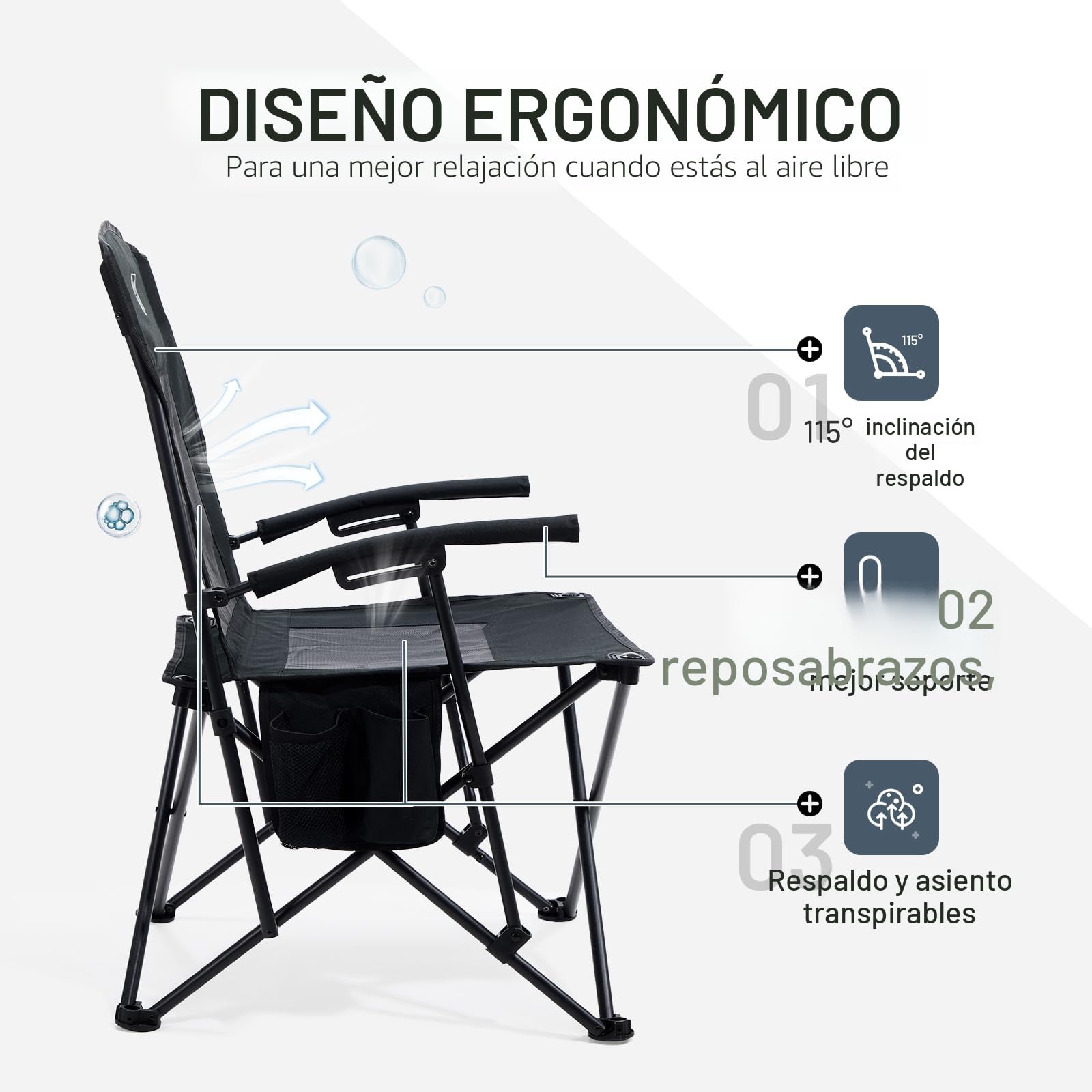 TIMBER RIDGE Silla de Camping Plegable Ligera 150 kg de Capacidad, Respaldo Alto y de Rejilla, con Portavasos y Bolsa de Transporte, para Exteriores, Playa, Festival, Pesca, Jardín, Picnic, Terraza