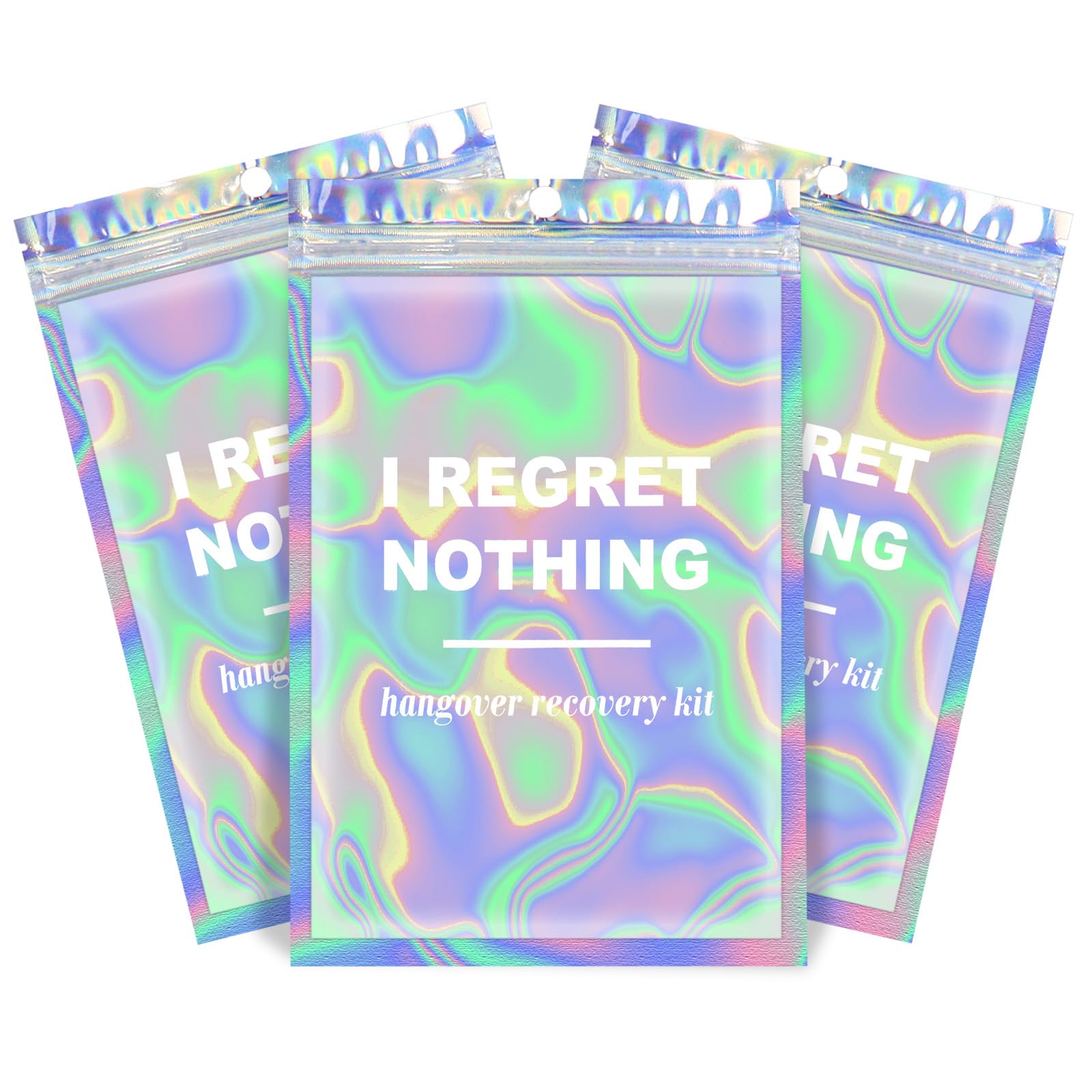 Fcuadro Holographic I REGRET NOTHING Hangover Recovery Bags 20Pcs Transparent Plastic Party Bags 5" x 7" Bachelorette Party, Bridal Shower Gift Bags