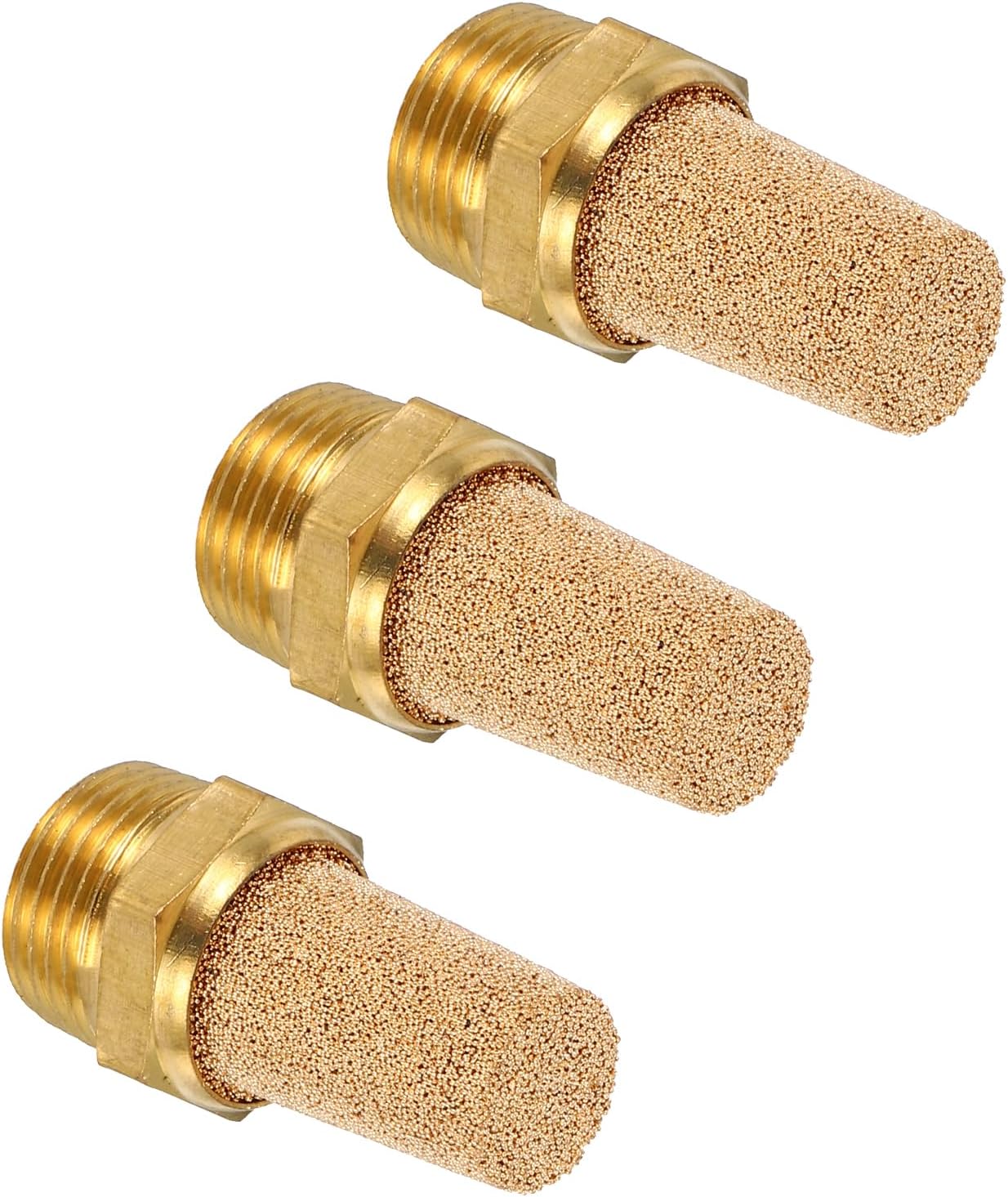 MECCANIXITY 3Pcs Air Compressor Muffler, 3/8" NPT-17mm Male Thread Sintered Bronze Exhaust for Pneumatic Tools Industrial Machinery, Long