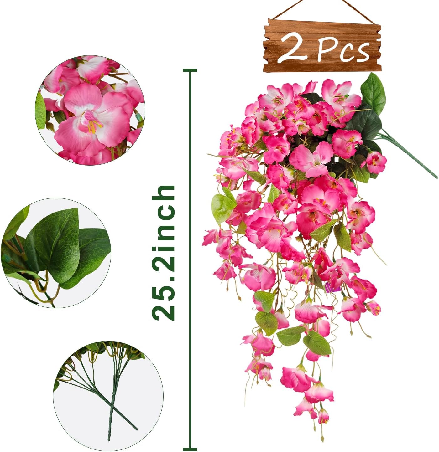 Artificial Fake Hanging Flowers Plants for Outdoor, Faux Silk Hibiscus Long Trailing Vines Realistic UV Resistant for Home Indoor Outside Front Porch Planter Patio Yard Decor,2Pcs (Pink) - Image 2