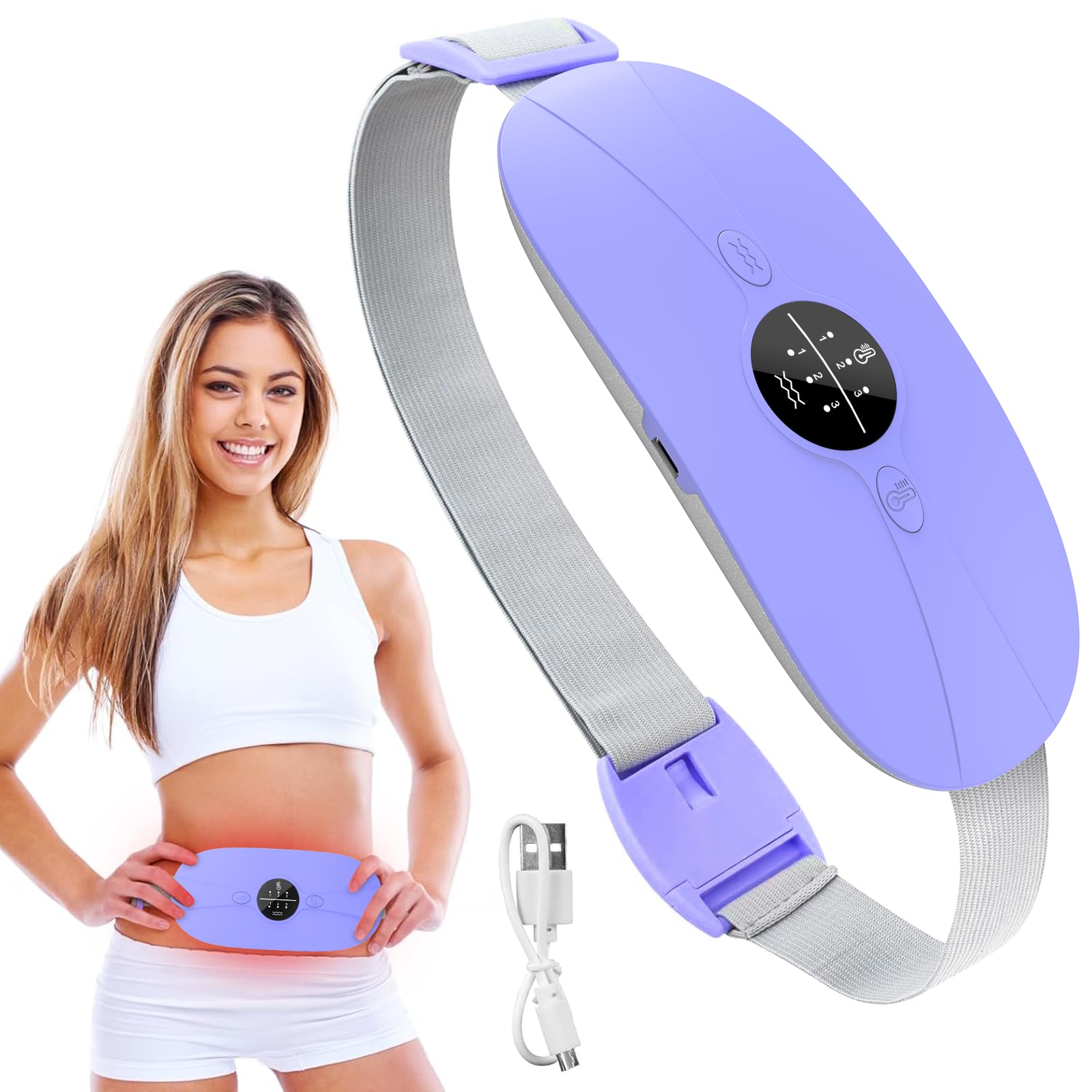 Heating Pad for Period Cramps, 3 Heat Levels and 3 Massage Modes, Portable Heated Pad for Menstrual Cramps Relief, Electric Heat Belt Gifts for Her, Cordless Back Belly Heated Belt for Women and Girl