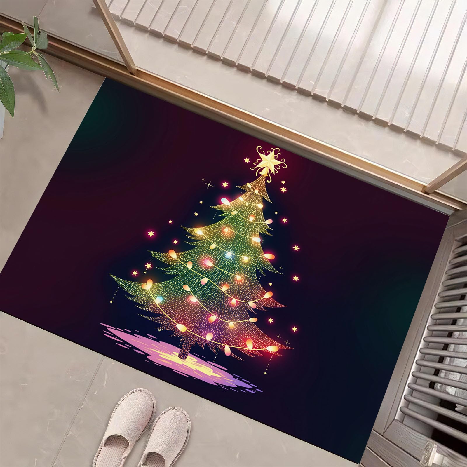 Tapis de Noël antidérapant violet grand format 80x120 cm pour entrée nette