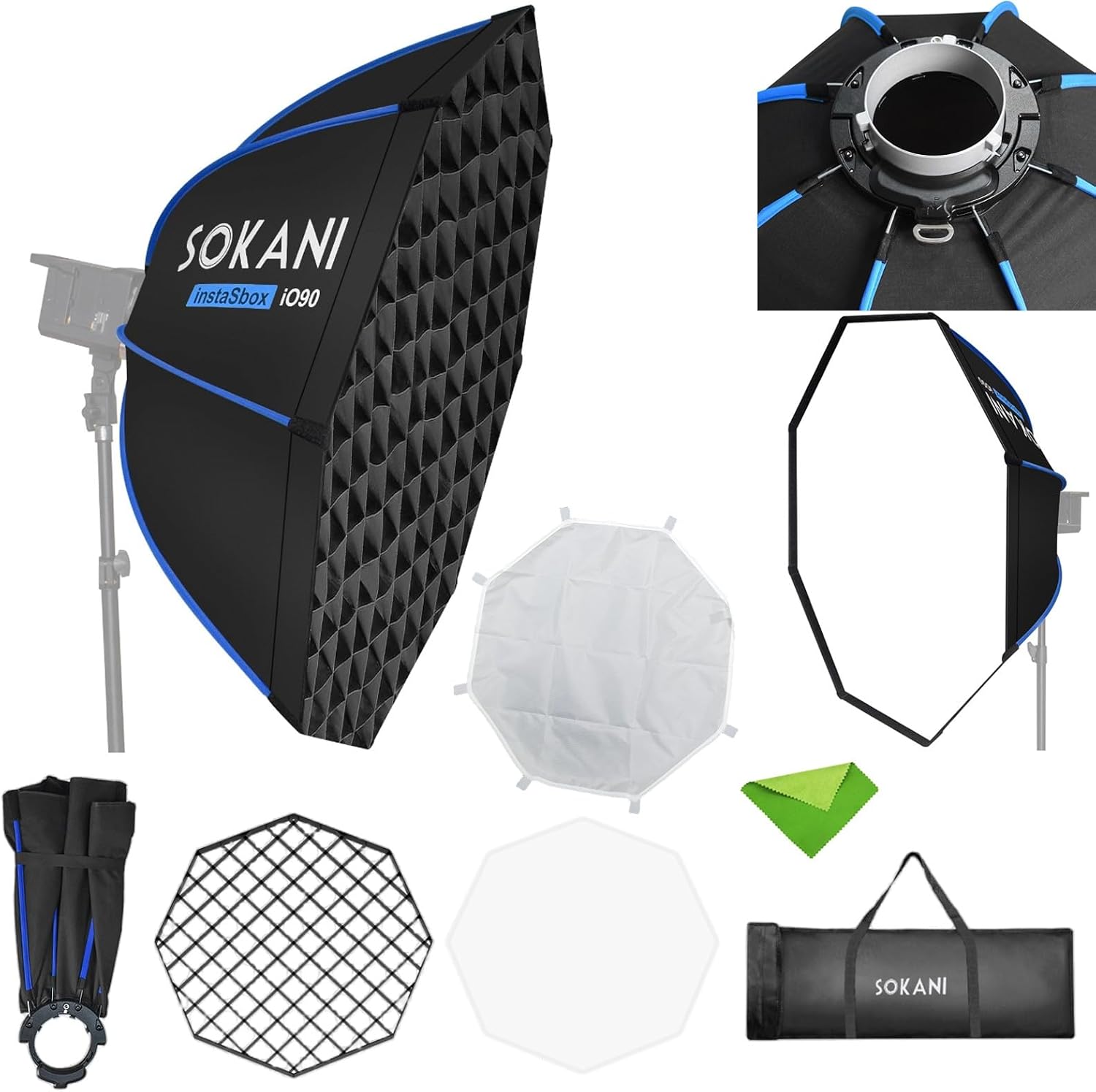 Sokani 35.4"/90cm Octagonal Softbox, Bowens Mount with Honeycomb Grid