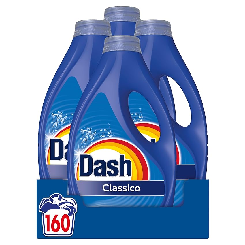 Dash Power Detersivo Liquido Lavatrice, 160 Lavaggi (4x40), Classico, Rimuove Le Macchie, Igienizza, Brillantezza Per I Capi