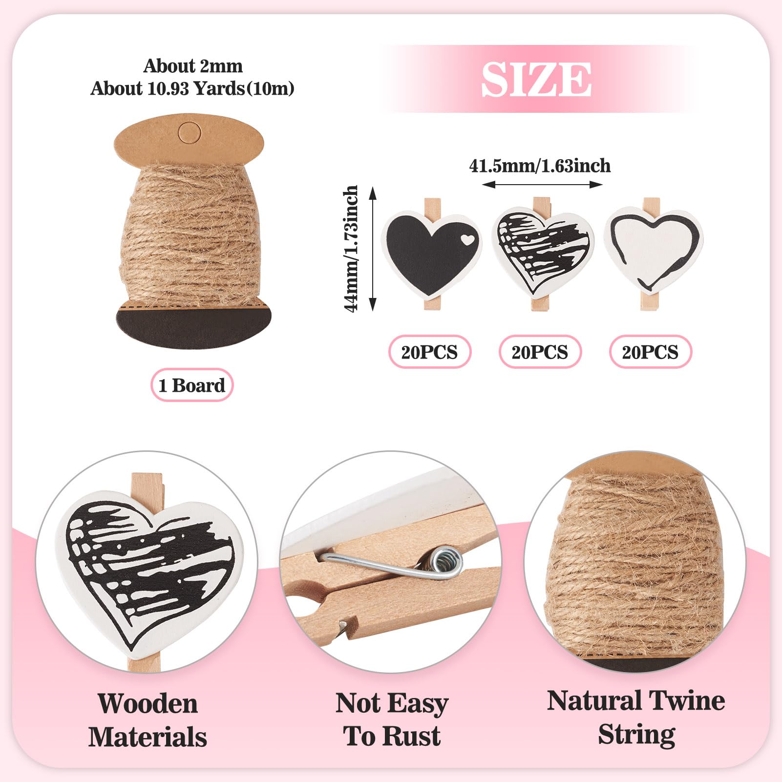 50 Mini-Wäscheklammern In Herzform (aus Holz) – Für Scrapbooking, Fotos, Deko, Ca. 3x1 Cm (Rosé-Farben)