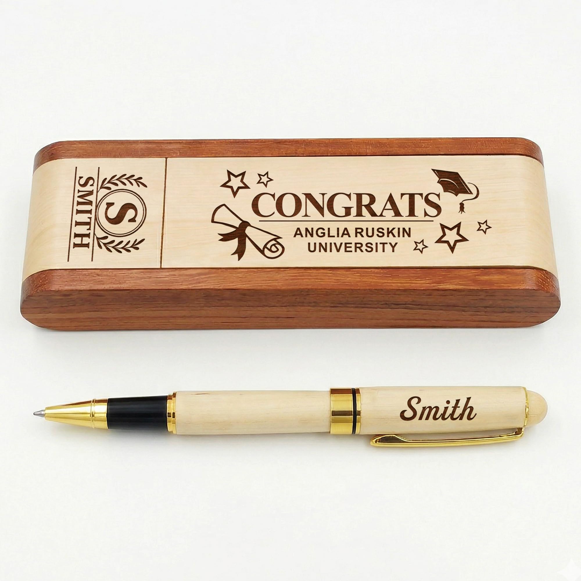 EDSG Personalised Ballpoint Pens, Custom Engraved Wooden Ballpoint Pen and Box Set, Class of 2026 Graduation Gifts for High School, College, Her, Him, Daughter, Son, Granddaughter (Design 2)